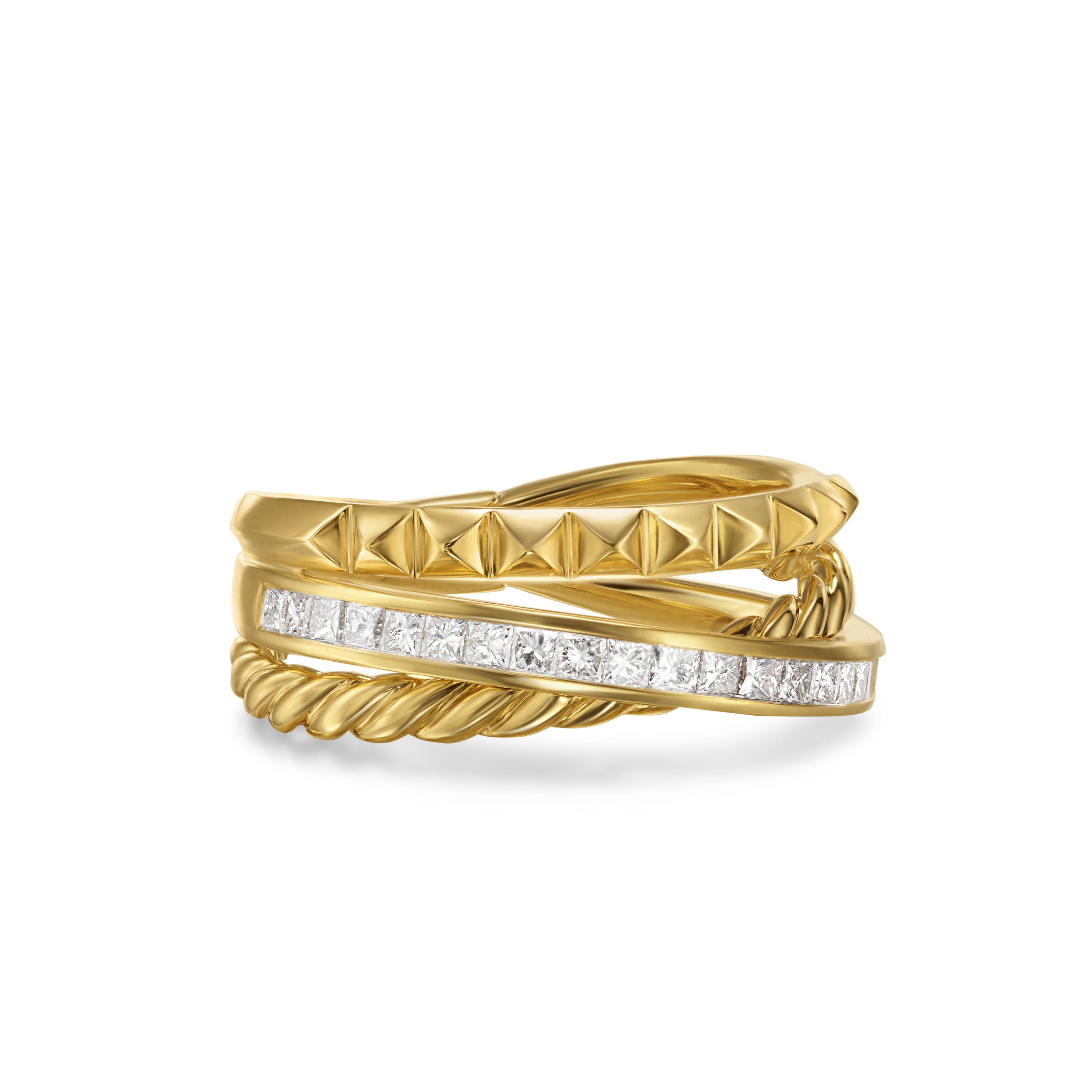 Crossover Trio Three Row Ring in 18K Yellow Gold with Diamonds, 8mm Crossover Trio Three Row Ring in 18K Yellow Gold with Diamonds, 8mm