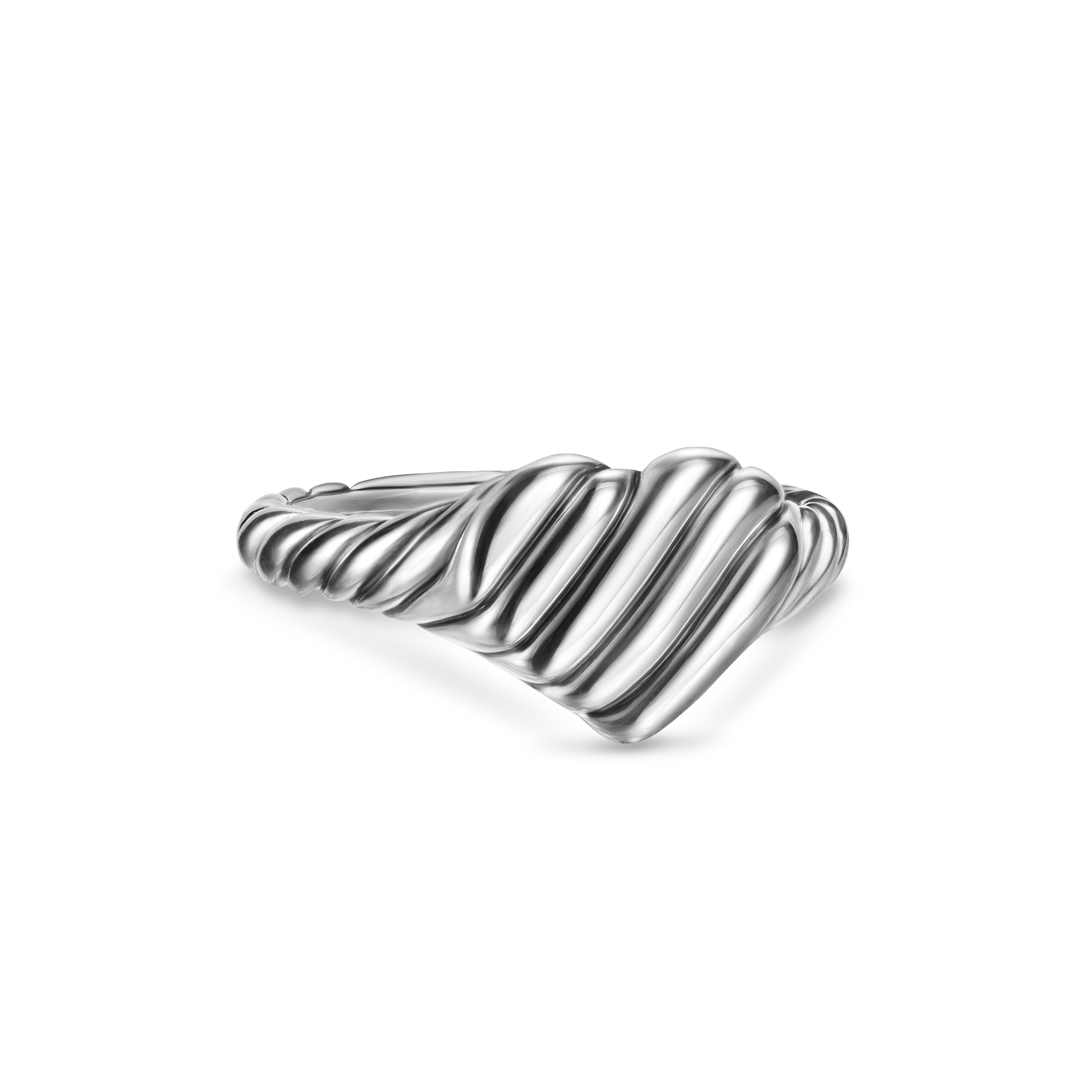 Sculpted Cable Heart Pinky Ring in Sterling Silver, 9mm Sculpted Cable Heart Pinky Ring in Sterling Silver, 9mm