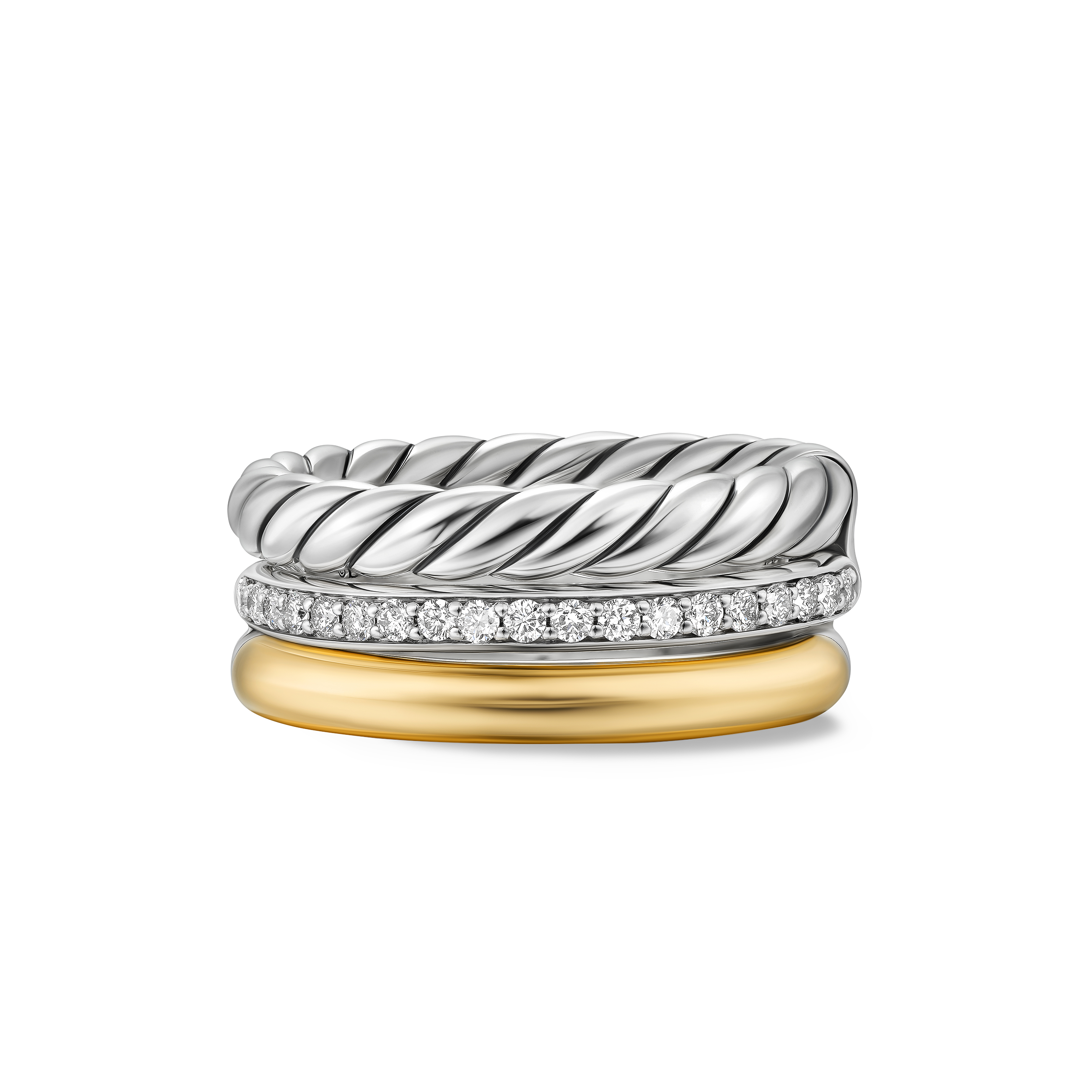 DY Mercer® Three Row Ring in Sterling Silver with 18K Yellow Gold and Diamonds, 8.9mm DY Mercer® Three Row Ring in Sterling Silver with 18K Yellow Gold and Diamonds, 8.9mm