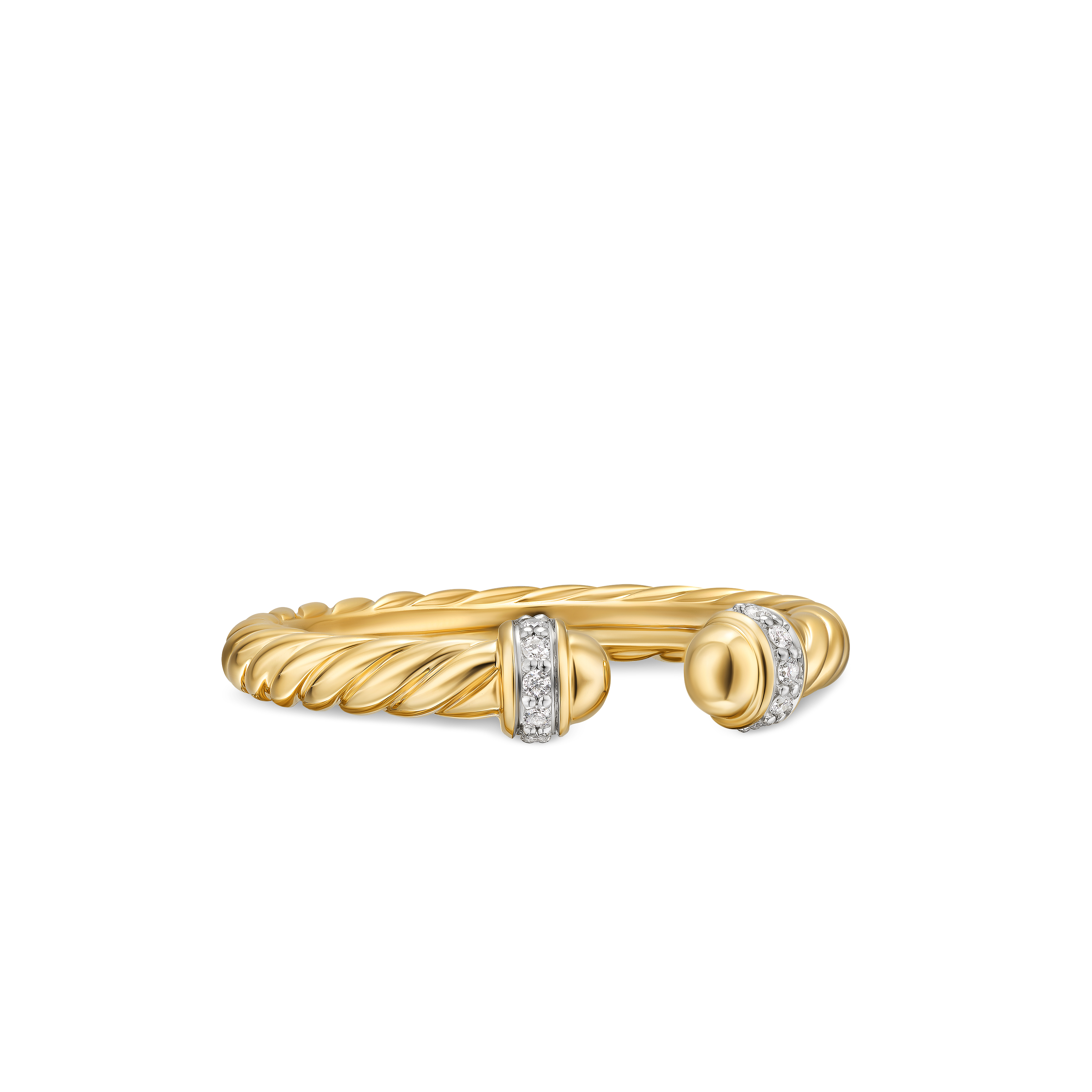 Cable Band Open Ring in 18K Yellow Gold with Diamonds, 2.8mm Cable Band Open Ring in 18K Yellow Gold with Diamonds, 2.8mm