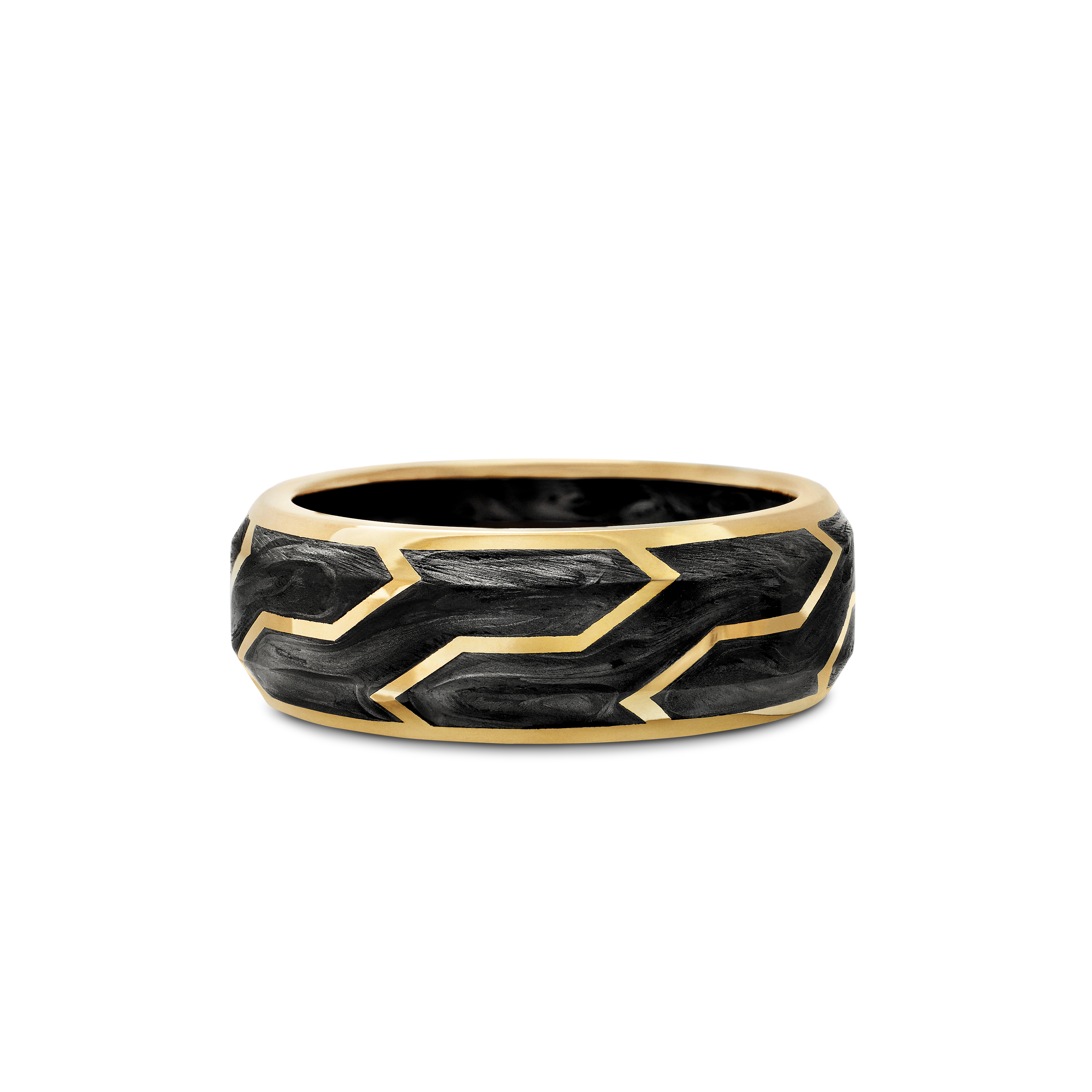 Forged Carbon Band Ring in 18K Yellow Gold, 8.5mm Forged Carbon Band Ring in 18K Yellow Gold, 8.5mm