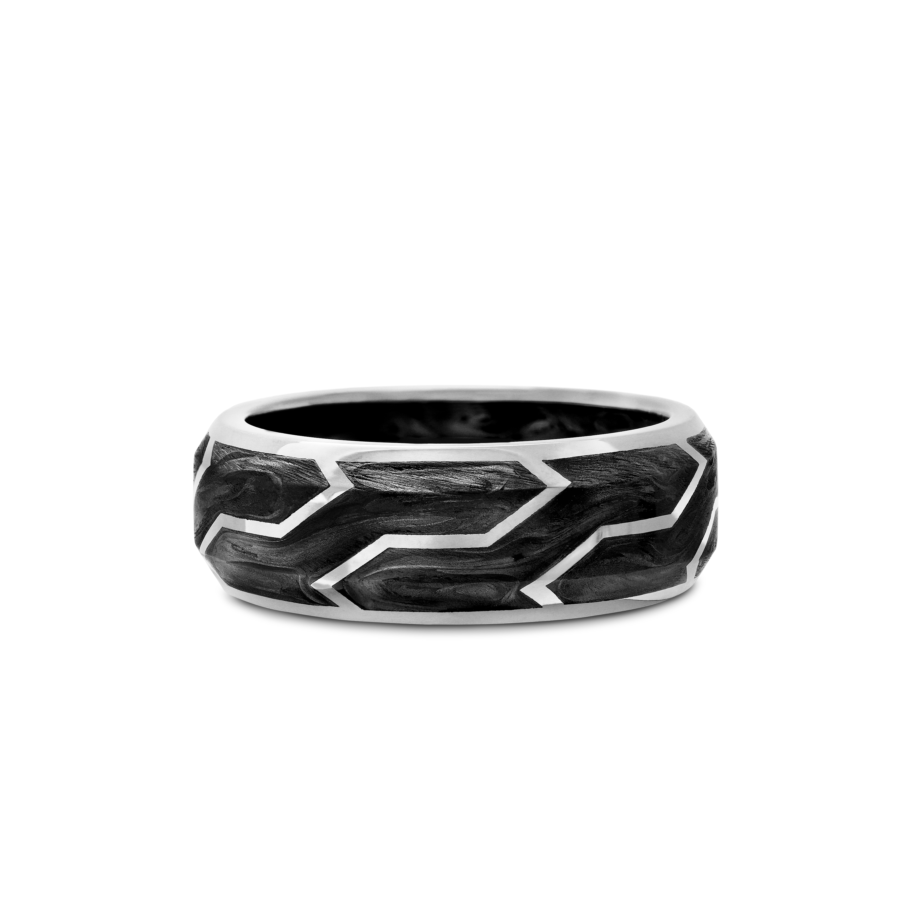 Forged Carbon Band Ring in 18K White Gold, 8.5mm Forged Carbon Band Ring in 18K White Gold, 8.5mm