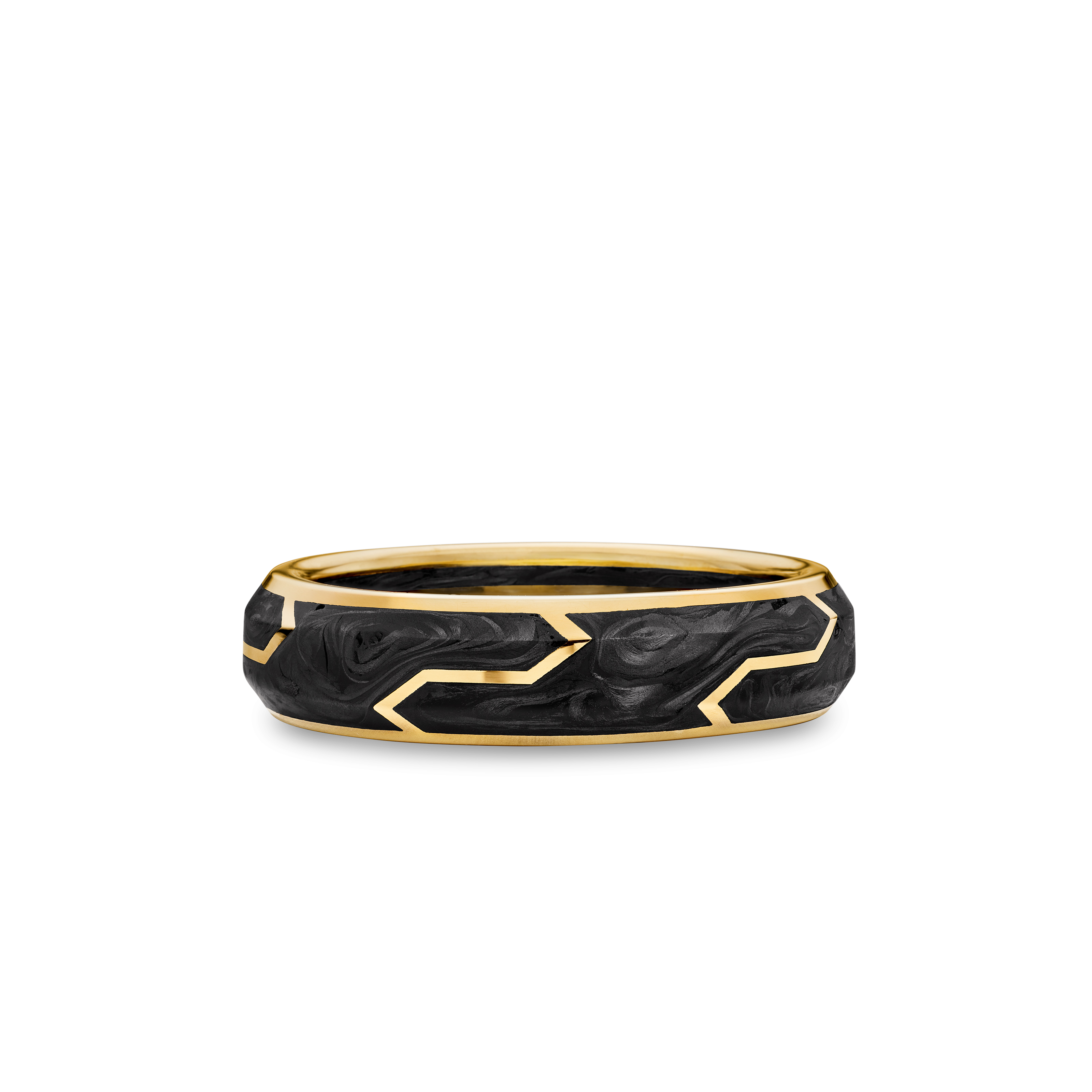 Forged Carbon Band Ring in 18K Yellow Gold, 6mm Forged Carbon Band Ring in 18K Yellow Gold, 6mm