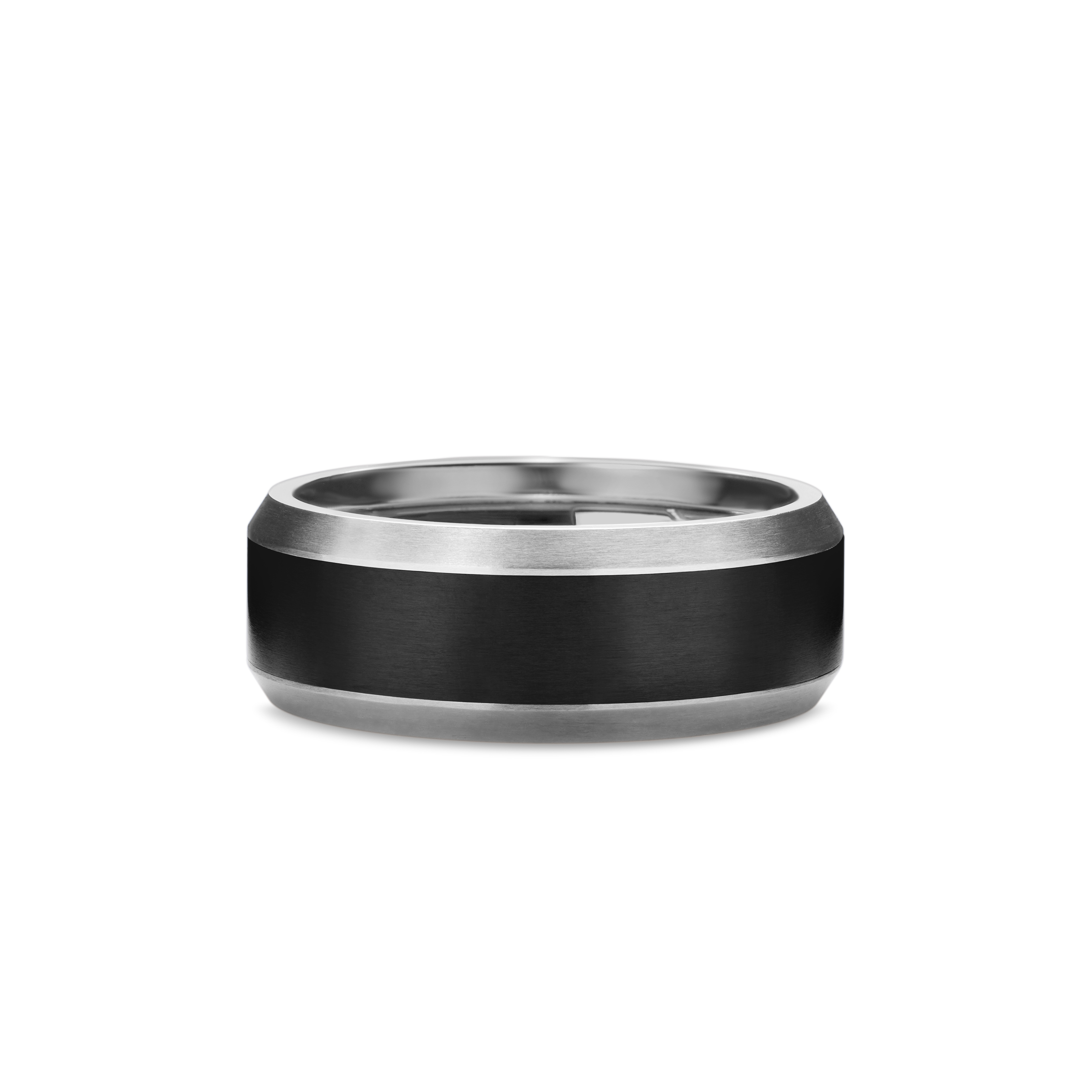Beveled Band Ring in Grey Titanium with Black Titanium, 8.5mm Beveled Band Ring in Grey Titanium with Black Titanium, 8.5mm