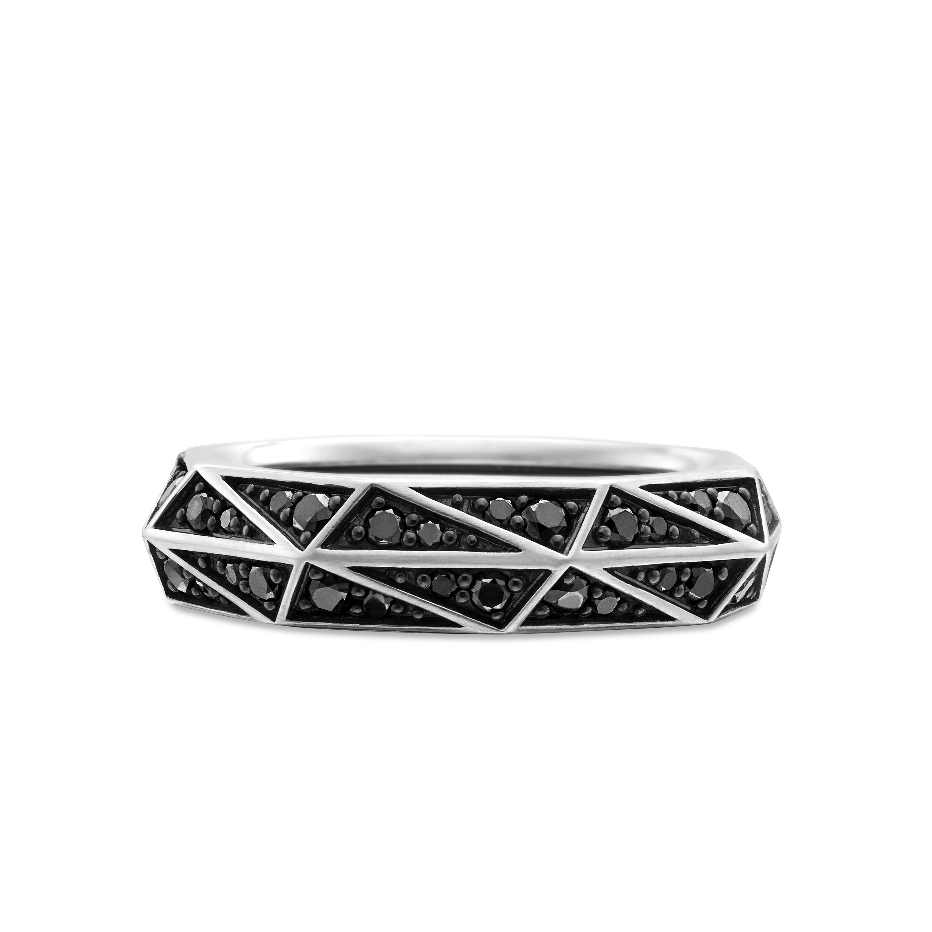 Torqued Faceted Band Ring in Sterling Silver with Black Diamonds, 6mm Torqued Faceted Band Ring in Sterling Silver with Black Diamonds, 6mm