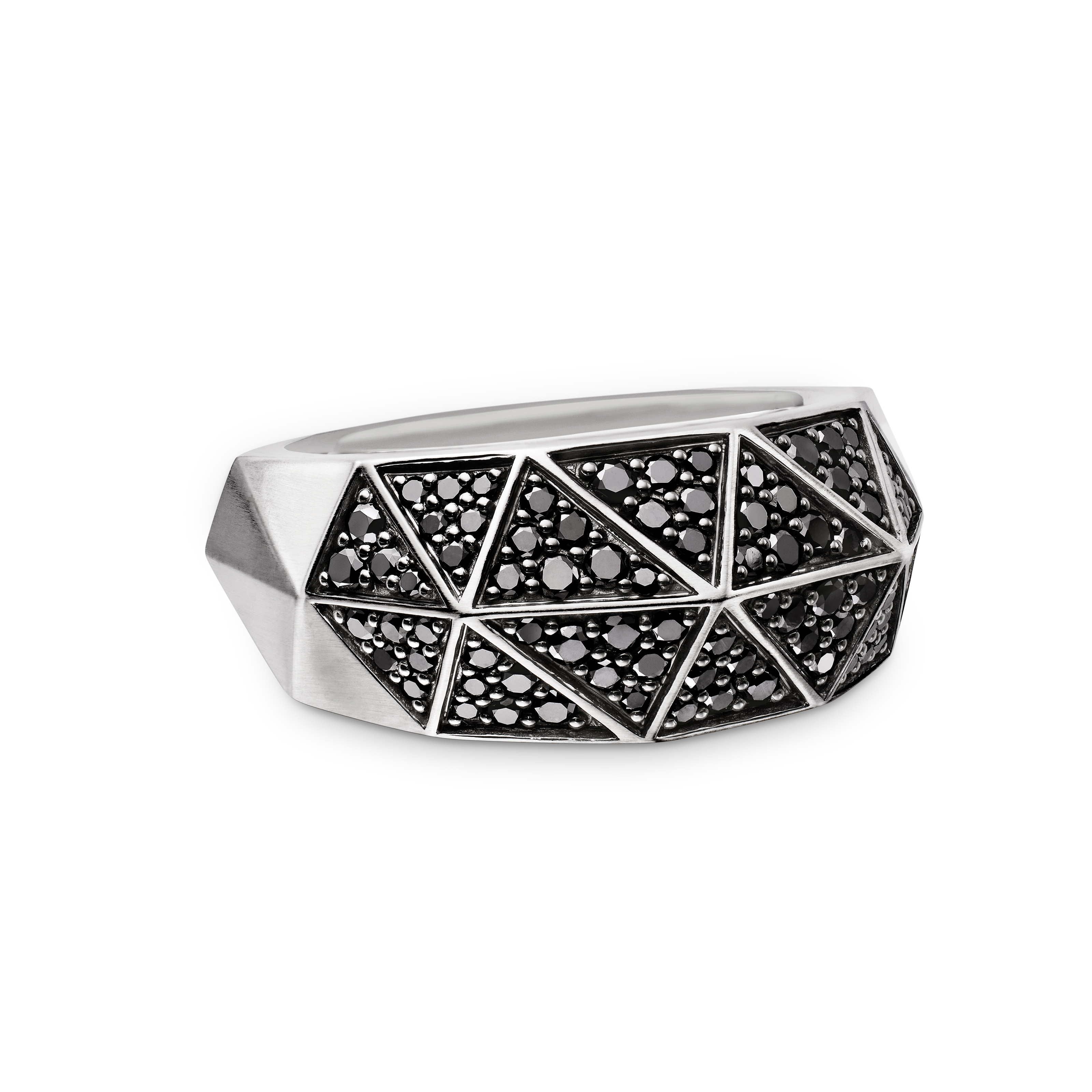 Torqued Faceted Signet Ring in Sterling Silver with Black Diamonds, 11.3mm Torqued Faceted Signet Ring in Sterling Silver with Black Diamonds, 11.3mm