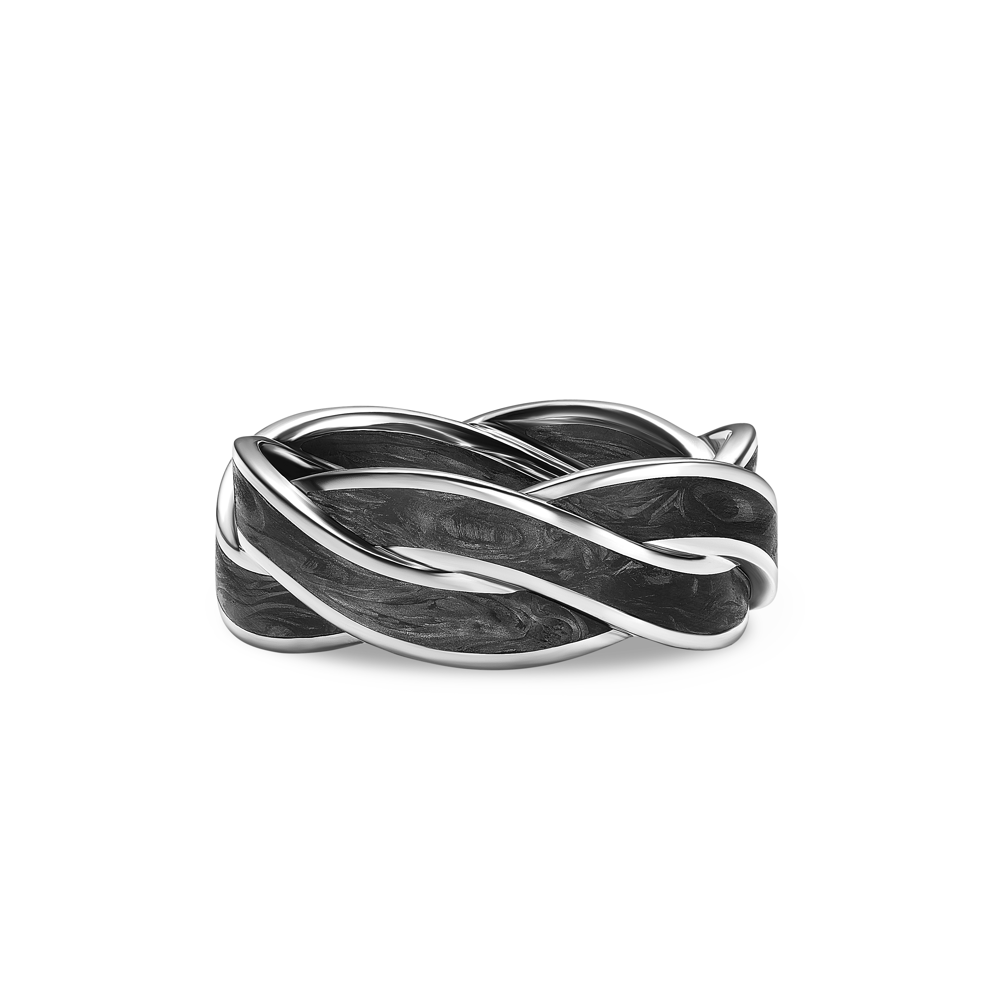 DY Helios™ Band Ring in 18K White Gold with Forged Carbon, 9mm DY Helios™ Band Ring in 18K White Gold with Forged Carbon, 9mm