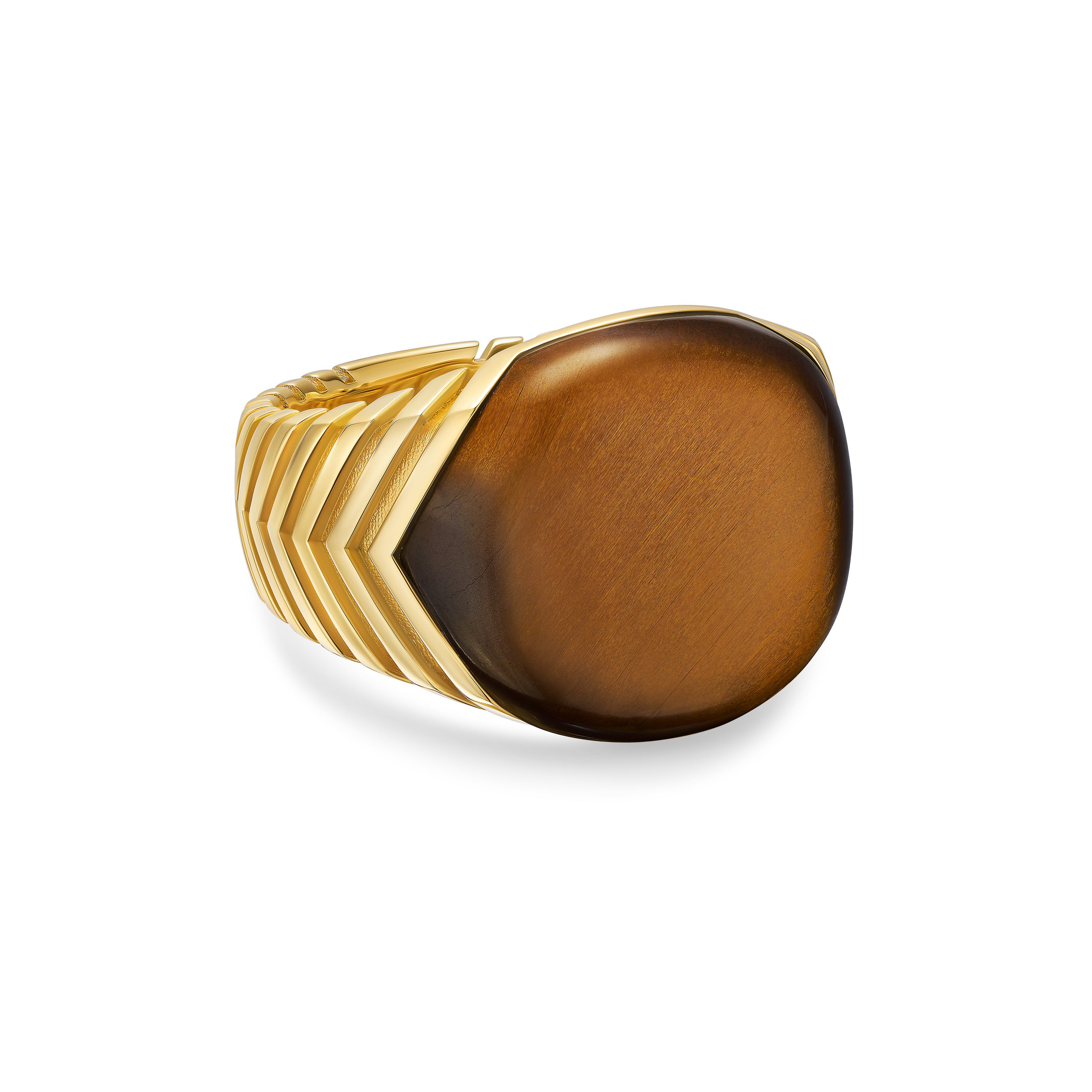 Chevron Signet Ring in 18K Yellow Gold with Tiger's Eye, 18mm Chevron Signet Ring in 18K Yellow Gold with Tiger's Eye, 18mm
