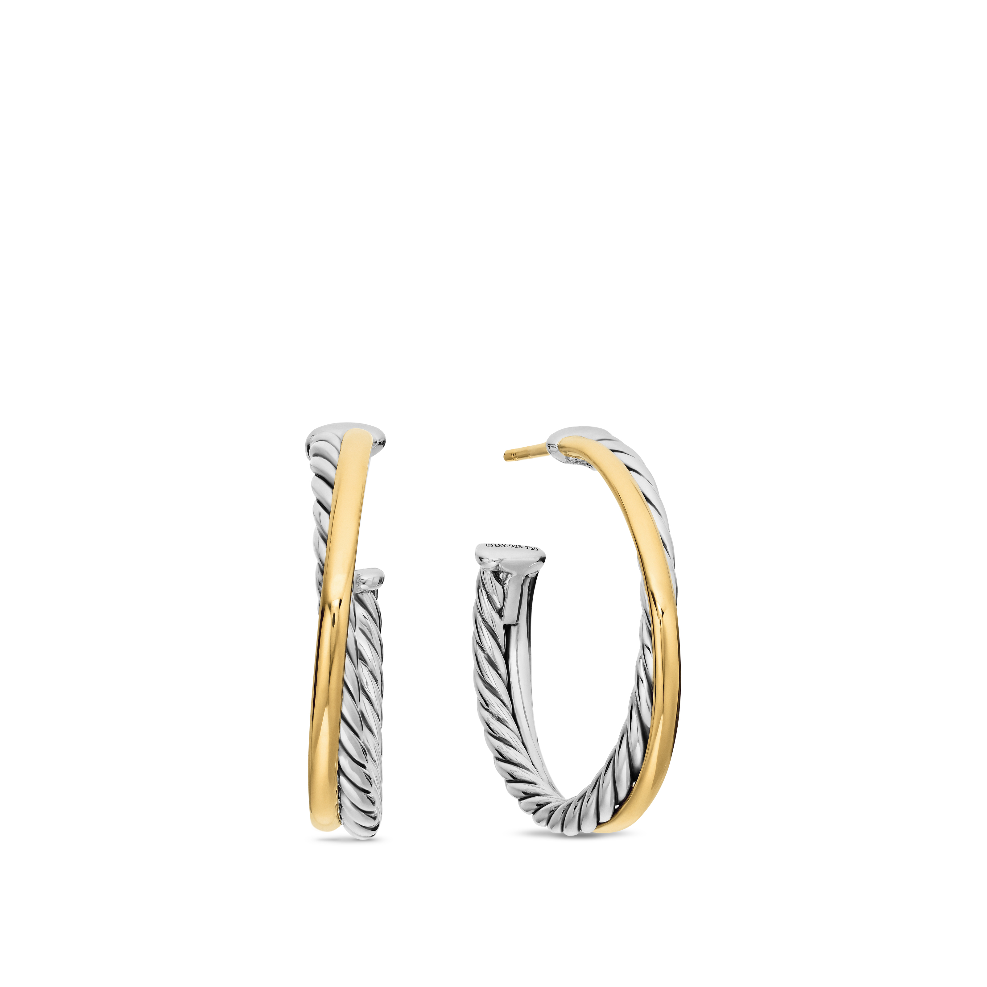 Crossover Hoop Earrings in Sterling Silver with 18K Yellow Gold, 26.5mm Crossover Hoop Earrings in Sterling Silver with 18K Yellow Gold, 26.5mm