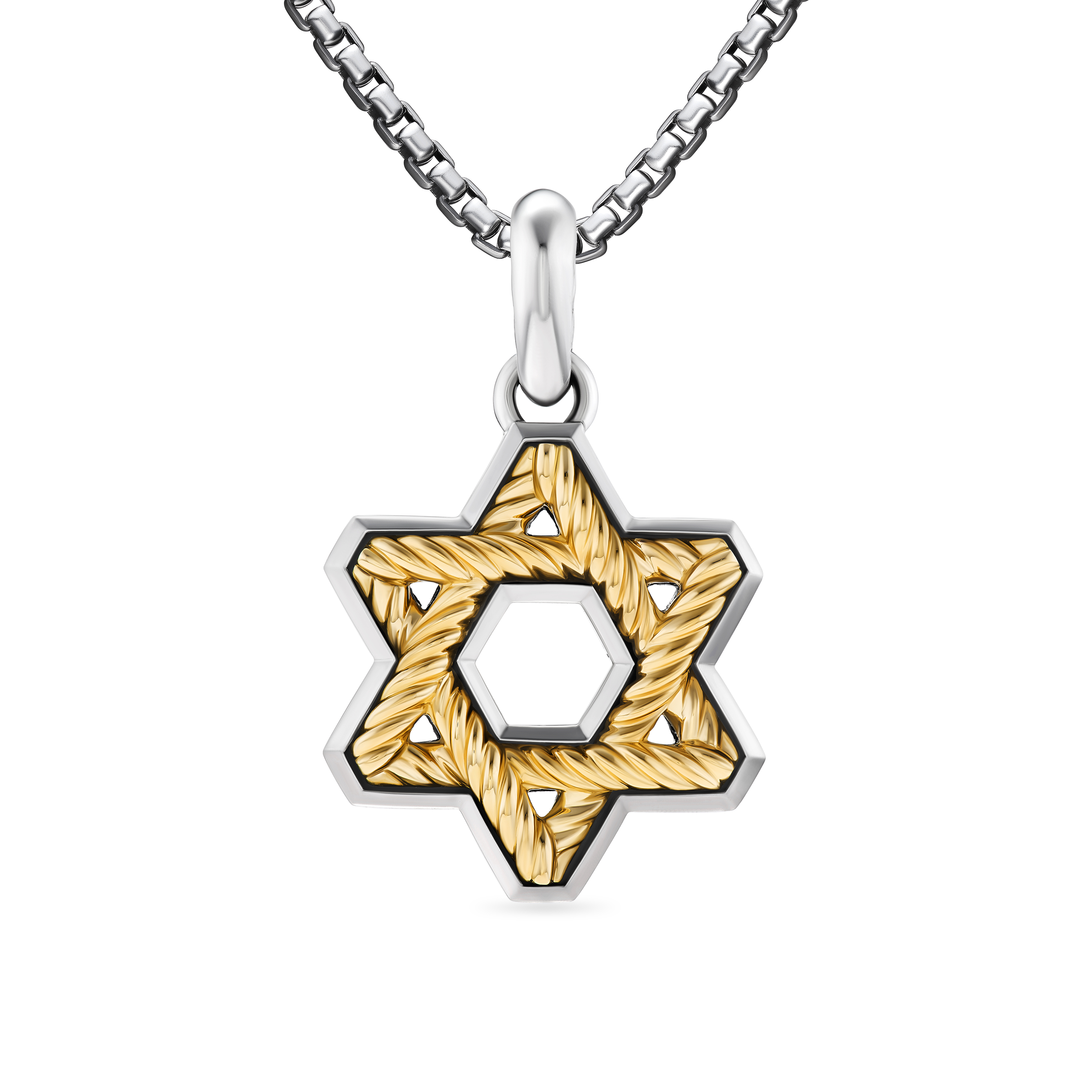 Cable Star of David Amulet in Sterling Silver with 18K Yellow Gold, 19mm Cable Star of David Amulet in Sterling Silver with 18K Yellow Gold, 19mm