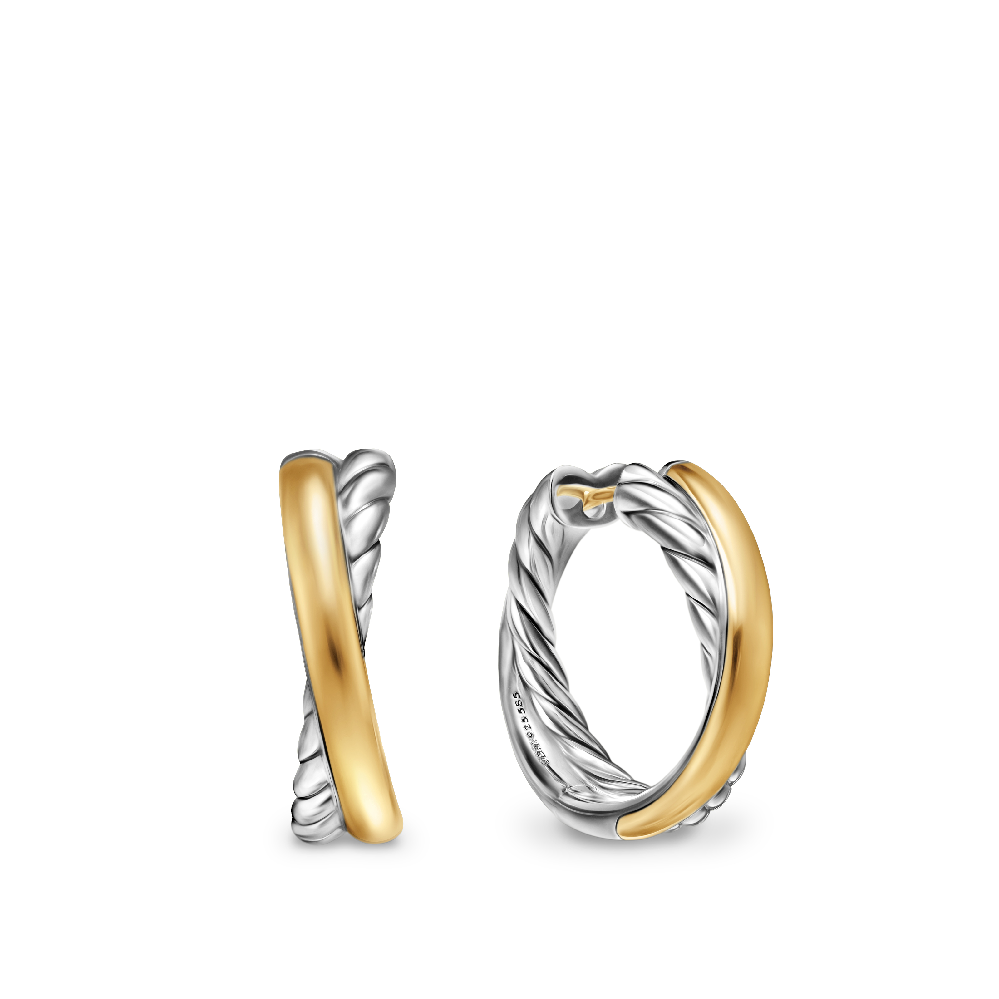 Crossover Hoop Earrings in Sterling Silver with 14K Yellow Gold, 22.4mm Crossover Hoop Earrings in Sterling Silver with 14K Yellow Gold, 22.4mm