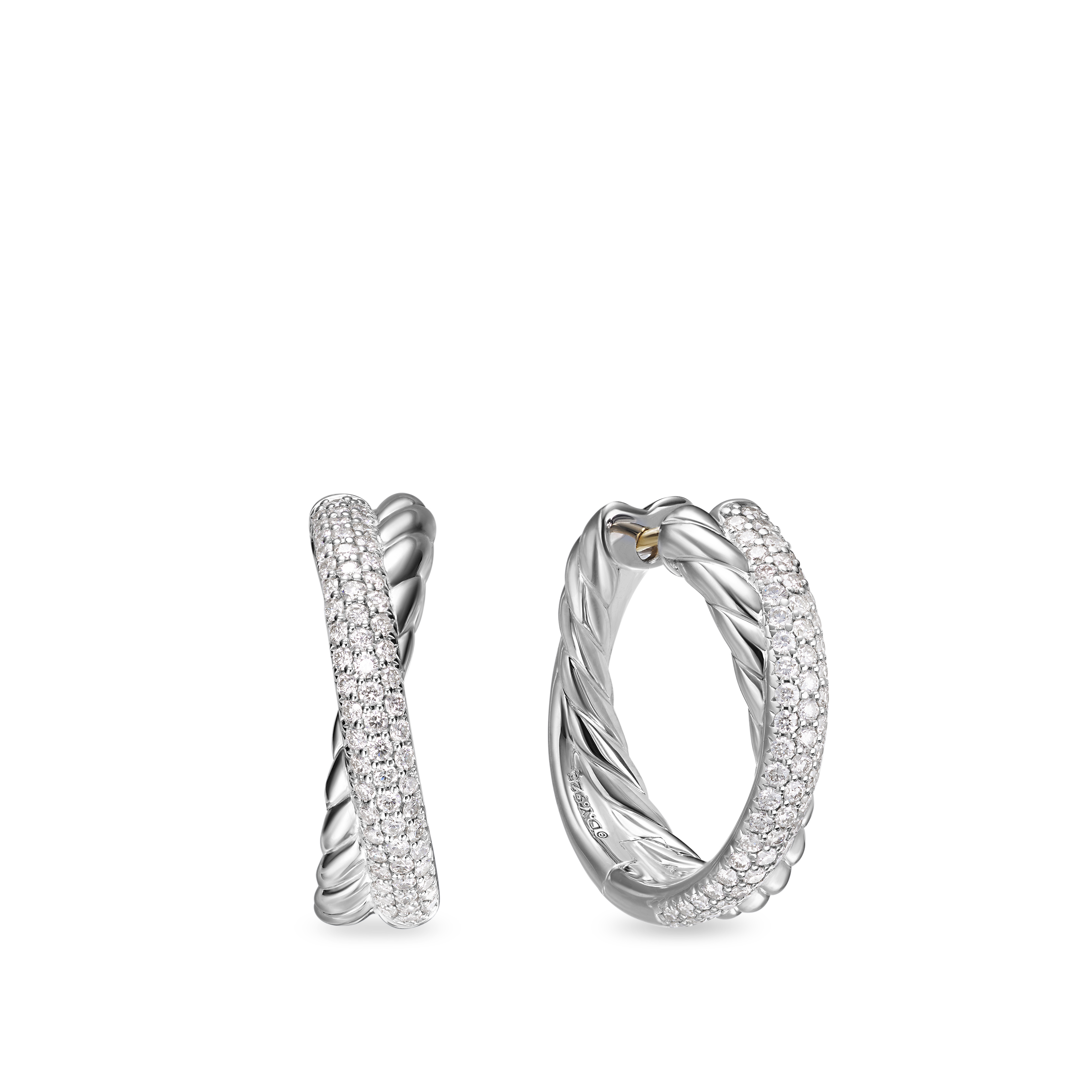 Crossover Hoop Earrings in Sterling Silver with Diamonds, 22.4mm Crossover Hoop Earrings in Sterling Silver with Diamonds, 22.4mm