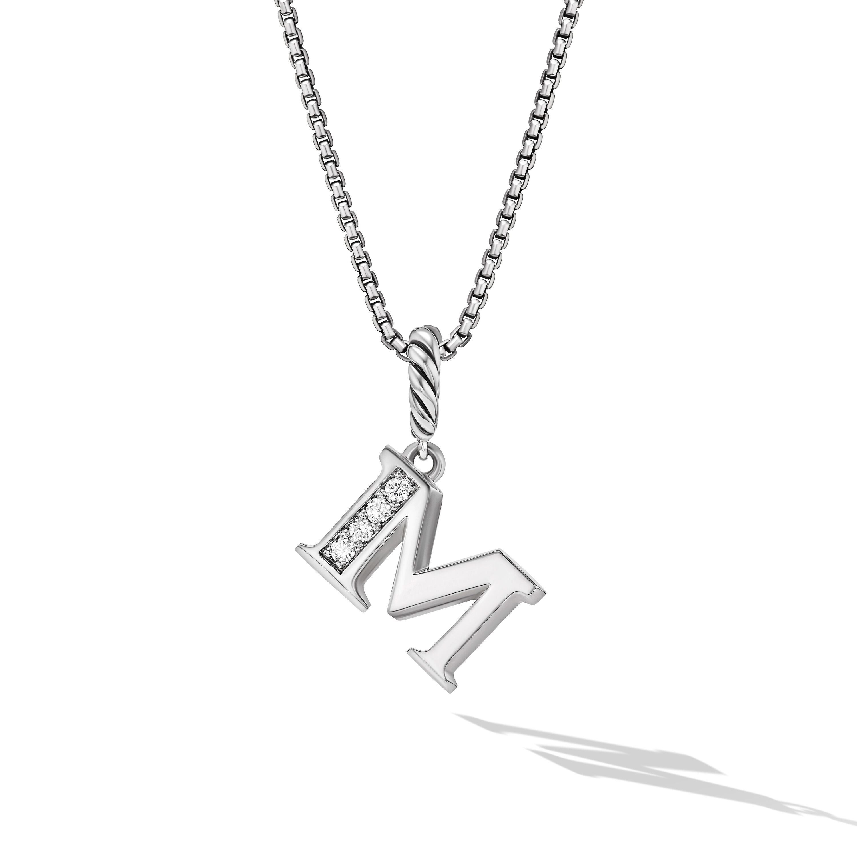 Pavé Initial Pendant Necklace in Sterling Silver with Diamond M Pavé Initial Pendant Necklace in Sterling Silver with Diamond M