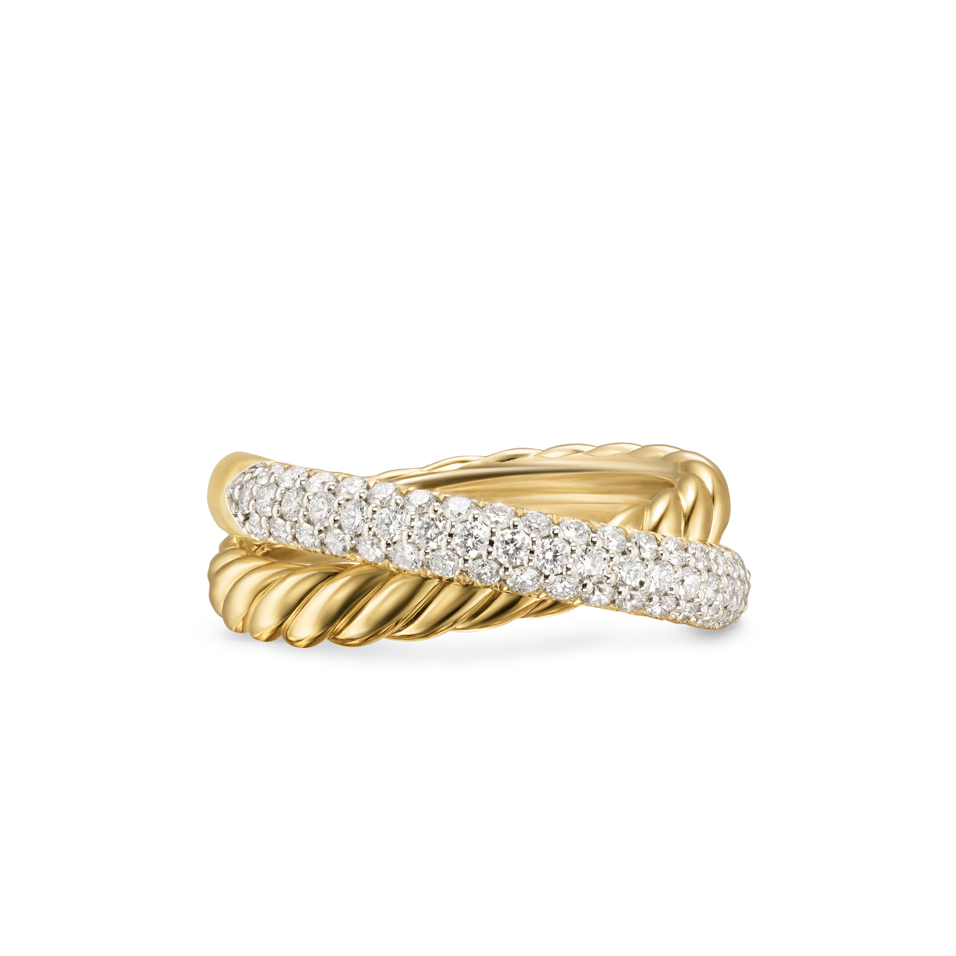Crossover Two Row Ring in 18K Yellow Gold with Diamonds, 7.5mm Crossover Two Row Ring in 18K Yellow Gold with Diamonds, 7.5mm