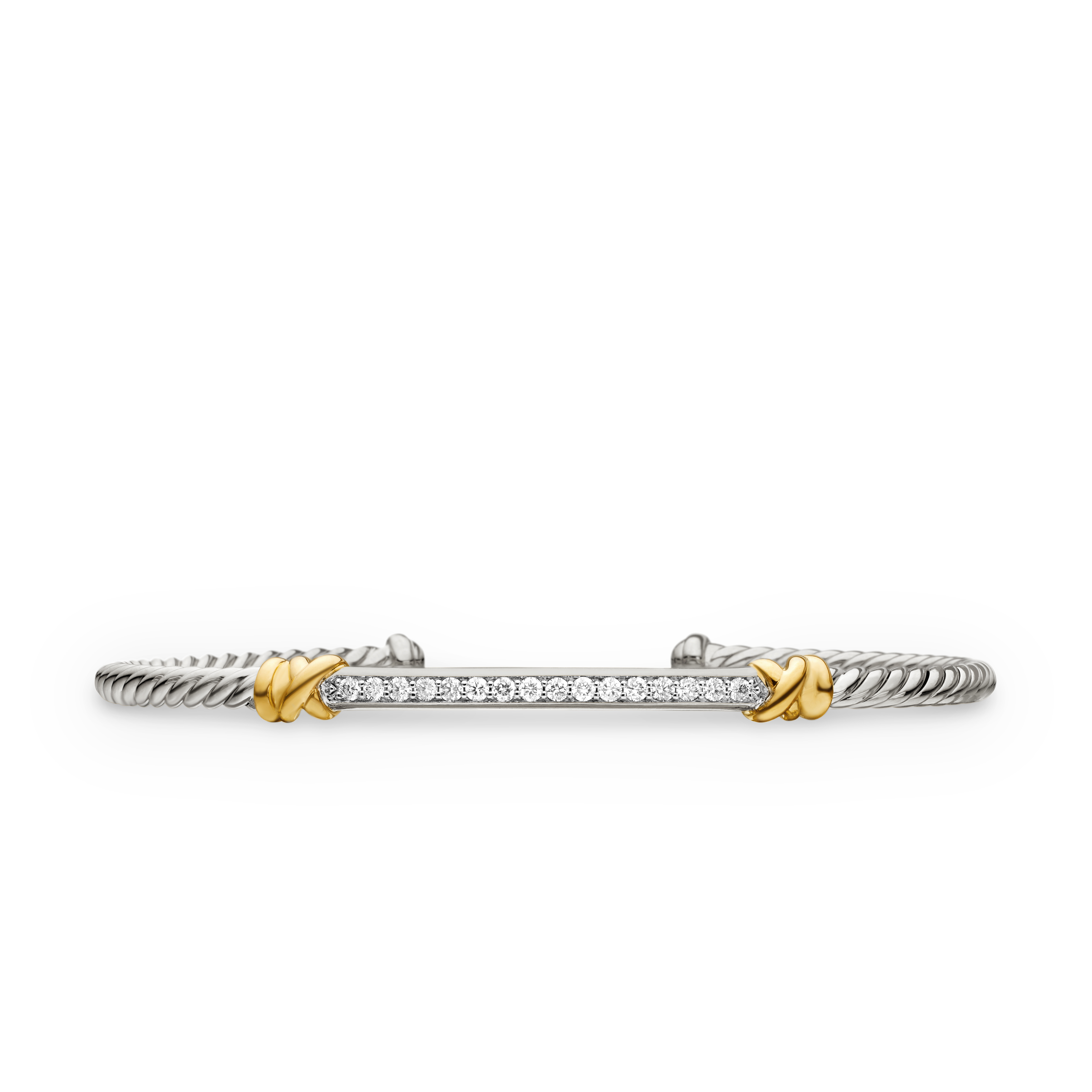 Petite Helena Classic Cable Station Bracelet in Sterling Silver with 18K Yellow Gold with Diamonds, 3mm Petite Helena Classic Cable Station Bracelet in Sterling Silver with 18K Yellow Gold with Diamonds, 3mm