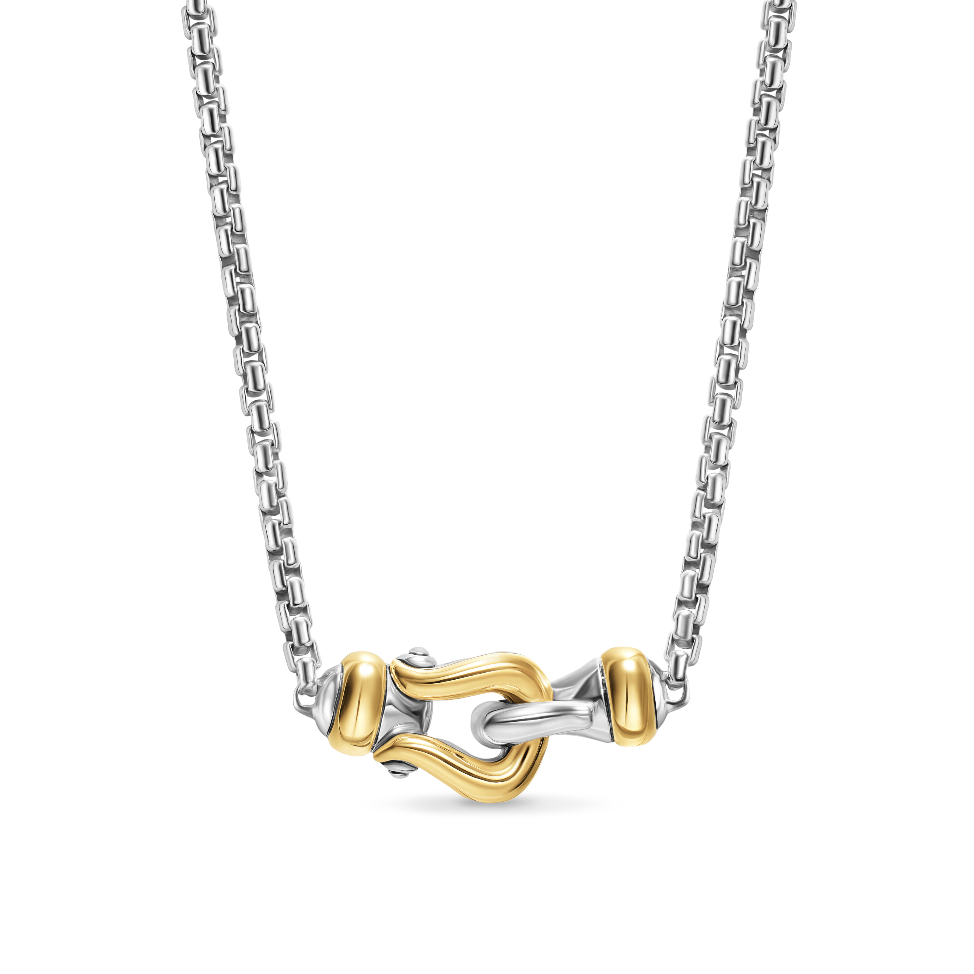 Petite Buckle Necklace in Sterling Silver with 14K Yellow Gold, 16.3mm Petite Buckle Necklace in Sterling Silver with 14K Yellow Gold, 16.3mm