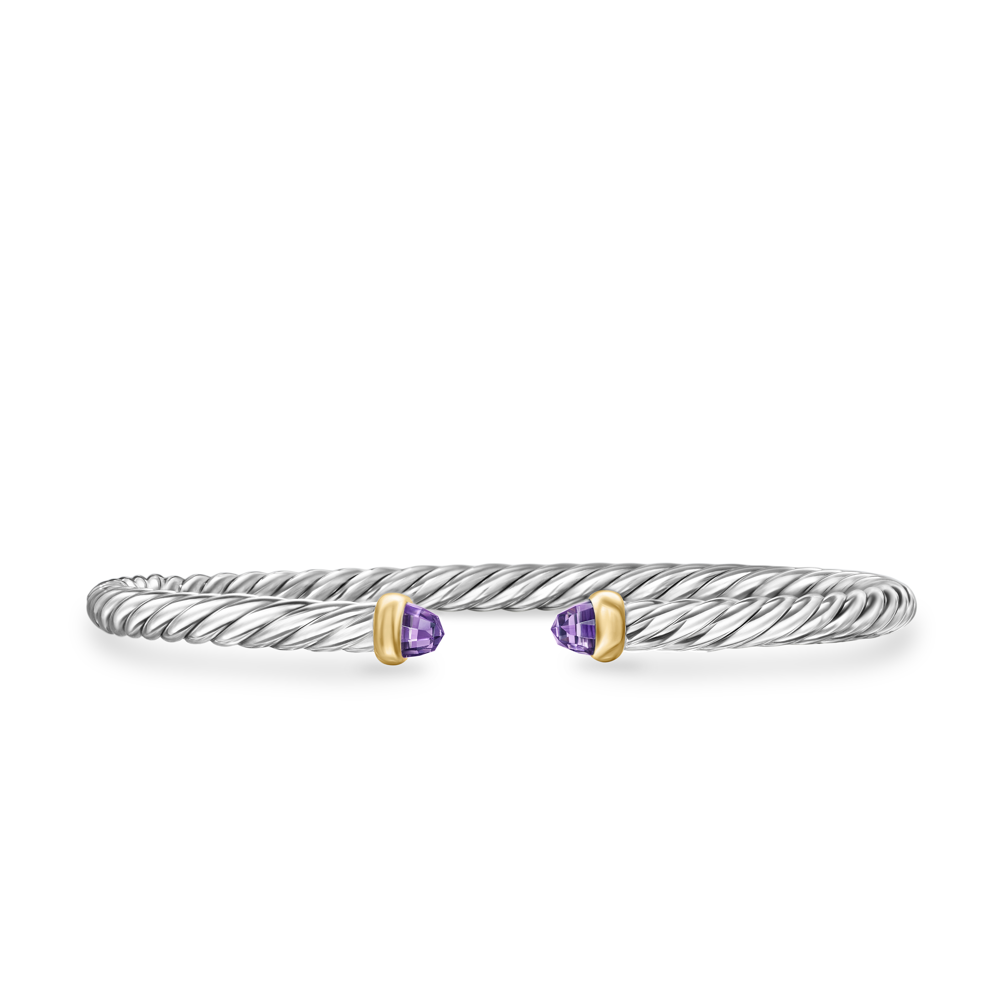 Cable Flex Bracelet in Sterling Silver with 14K Yellow Gold and Amethyst, 4mm Cable Flex Bracelet in Sterling Silver with 14K Yellow Gold and Amethyst, 4mm