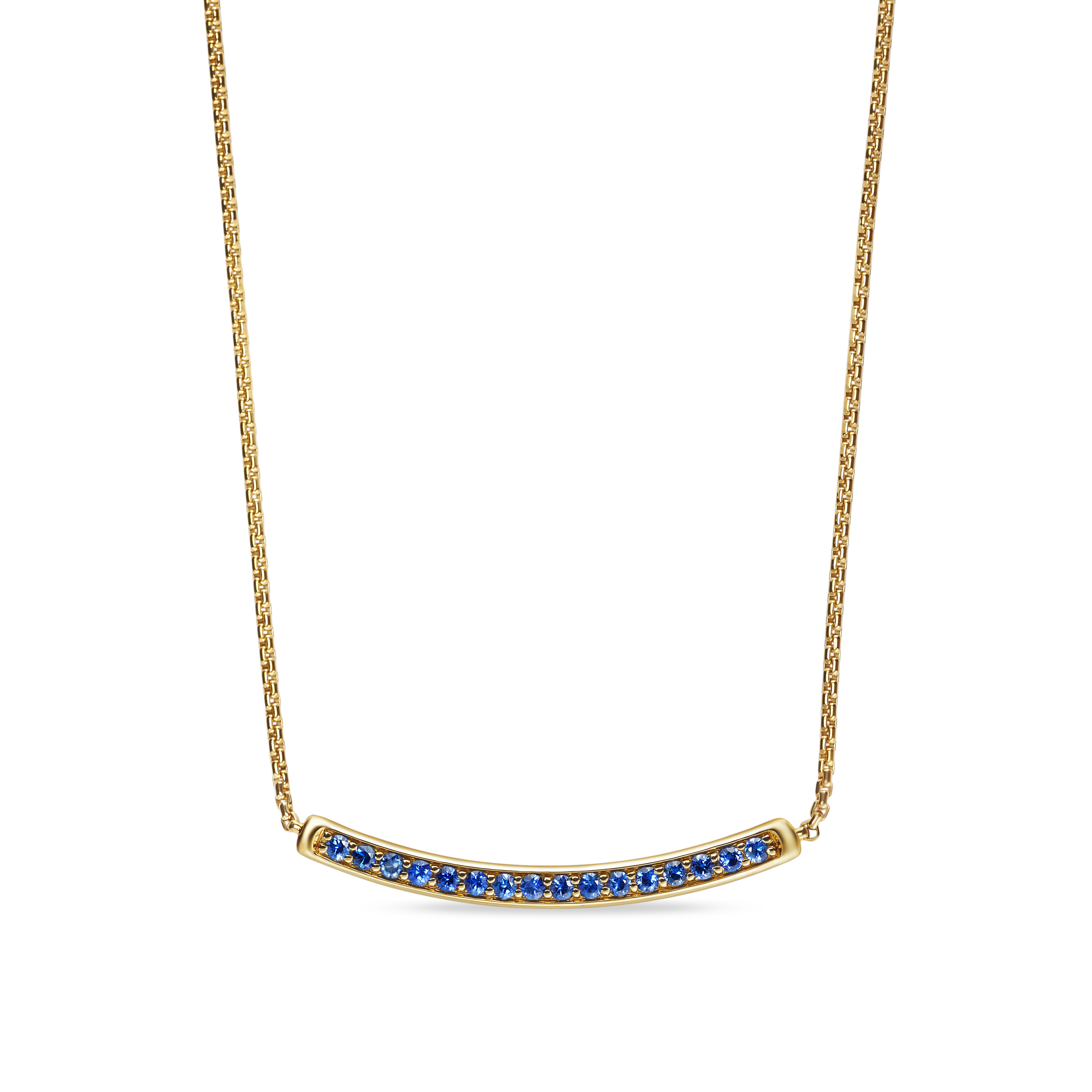 Petite Pavé Bar Necklace in 18K Yellow Gold with Blue Sapphires, 1.25mm Petite Pavé Bar Necklace in 18K Yellow Gold with Blue Sapphires, 1.25mm