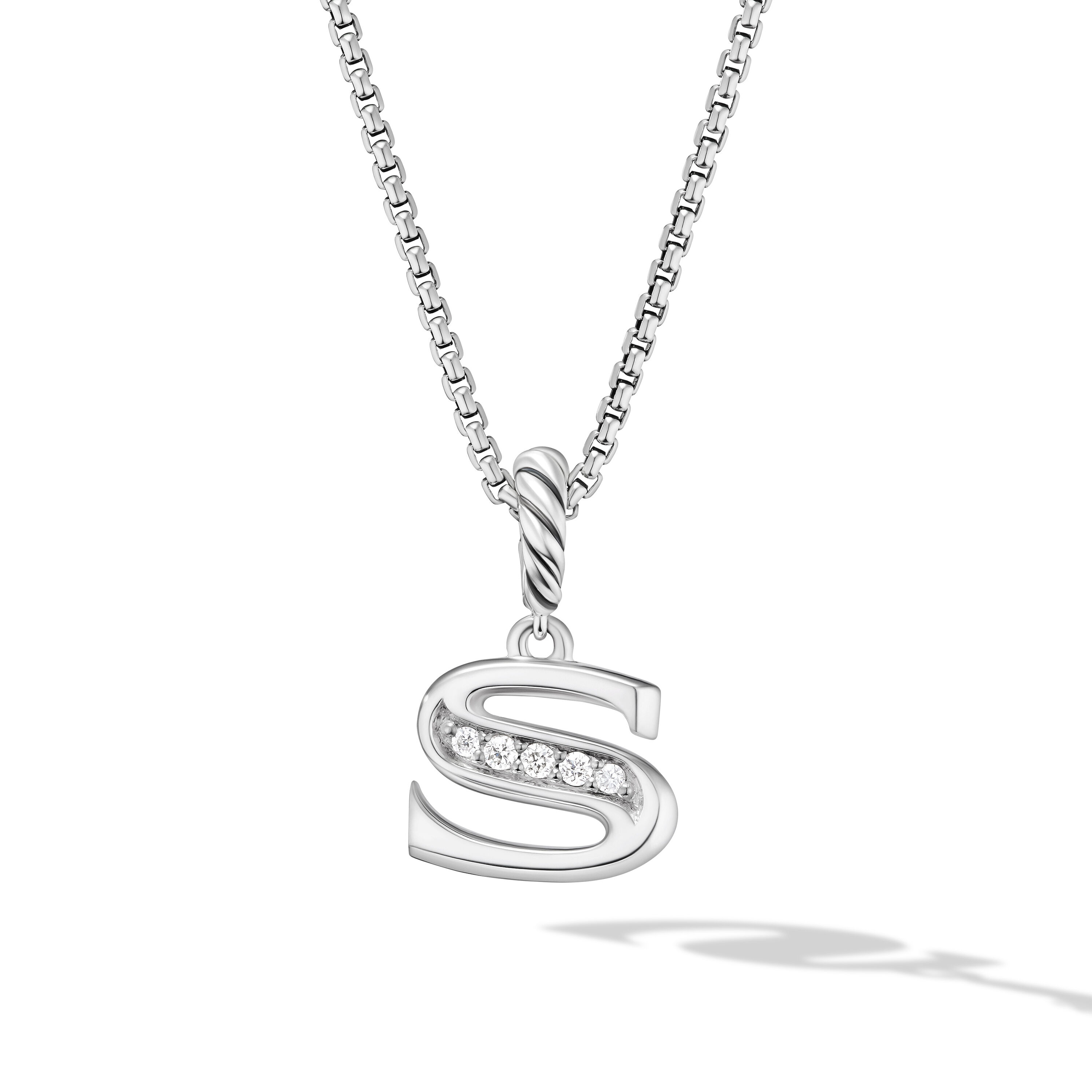 Pavé Initial Pendant Necklace in Sterling Silver with Diamond S Pavé Initial Pendant Necklace in Sterling Silver with Diamond S