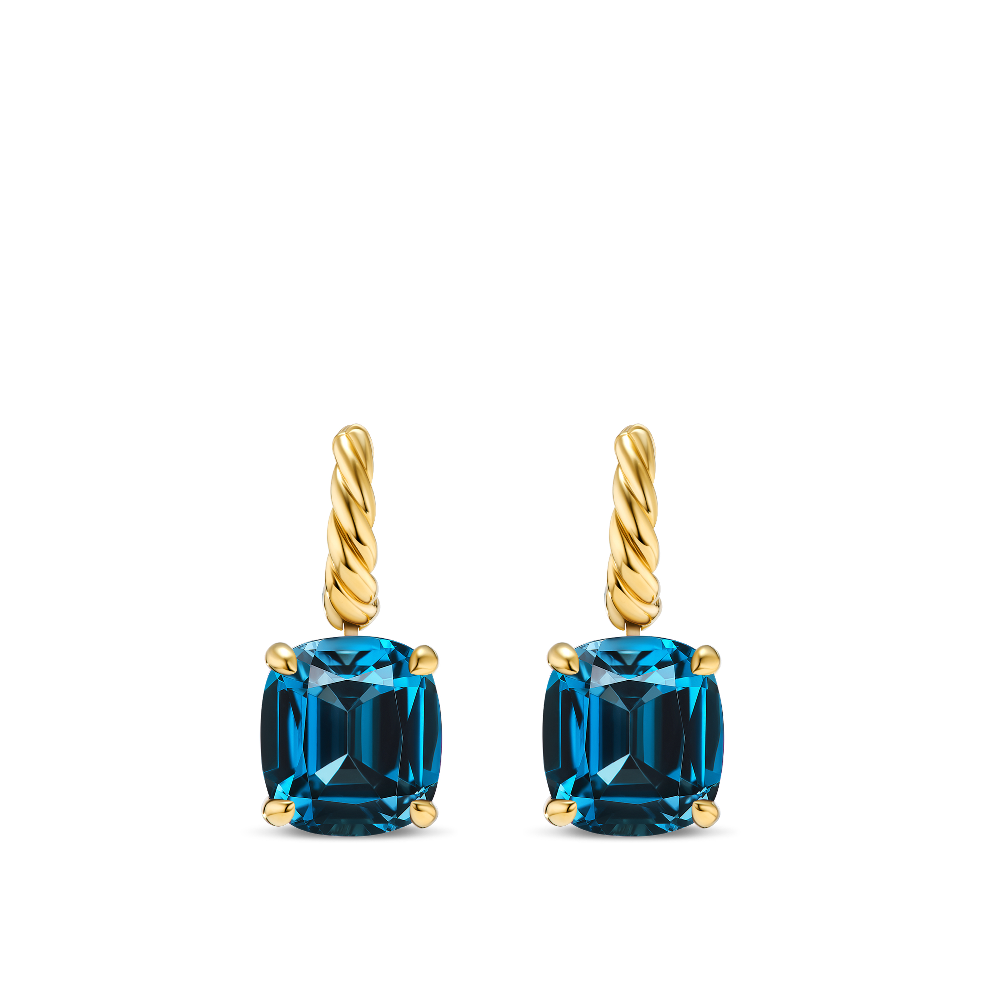 Marbella Drop Earrings in 18K Yellow Gold with Hampton Blue Topaz, 23.3mm