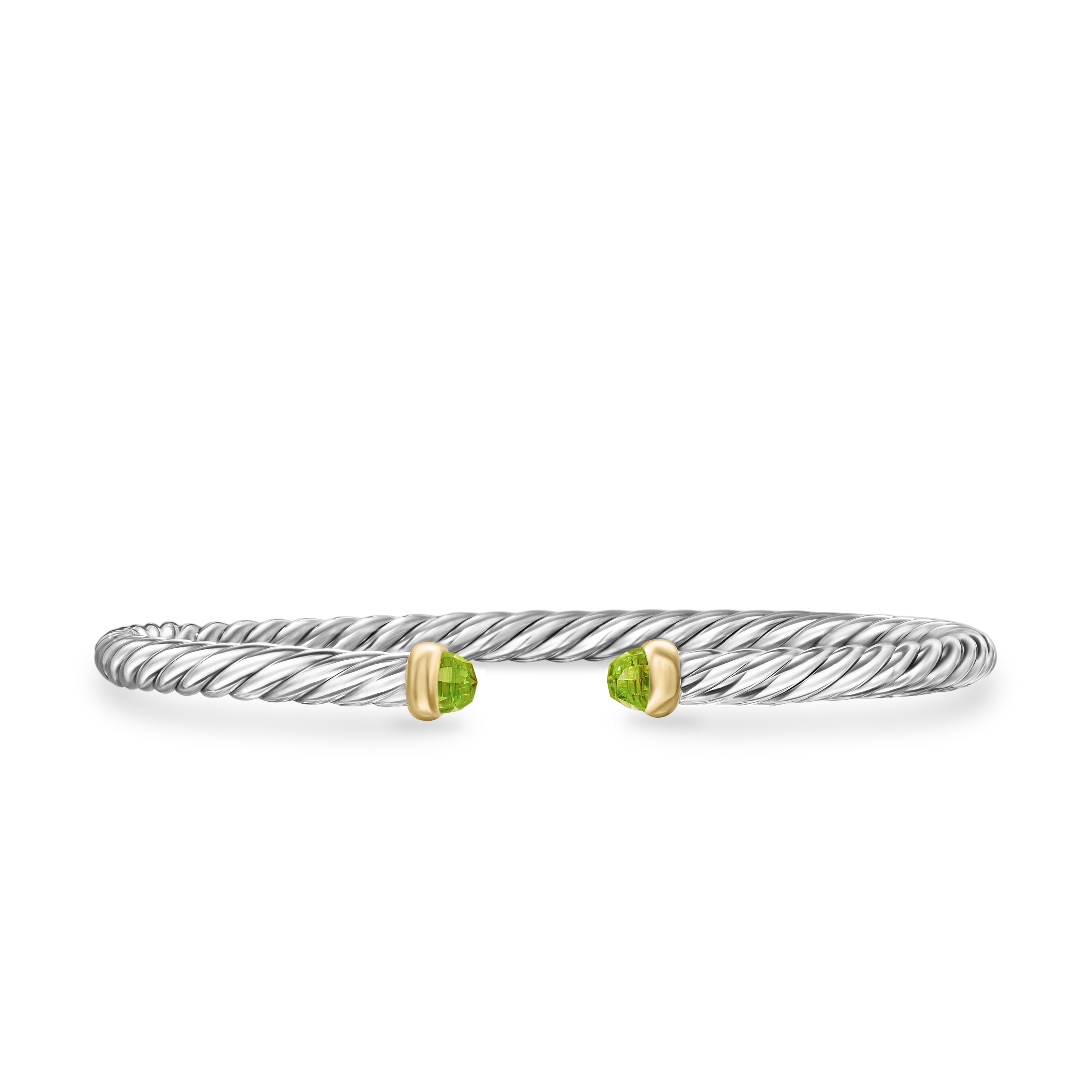 Cable Flex Bracelet in Sterling Silver with 14K Yellow Gold and Peridot, 4mm Cable Flex Bracelet in Sterling Silver with 14K Yellow Gold and Peridot, 4mm