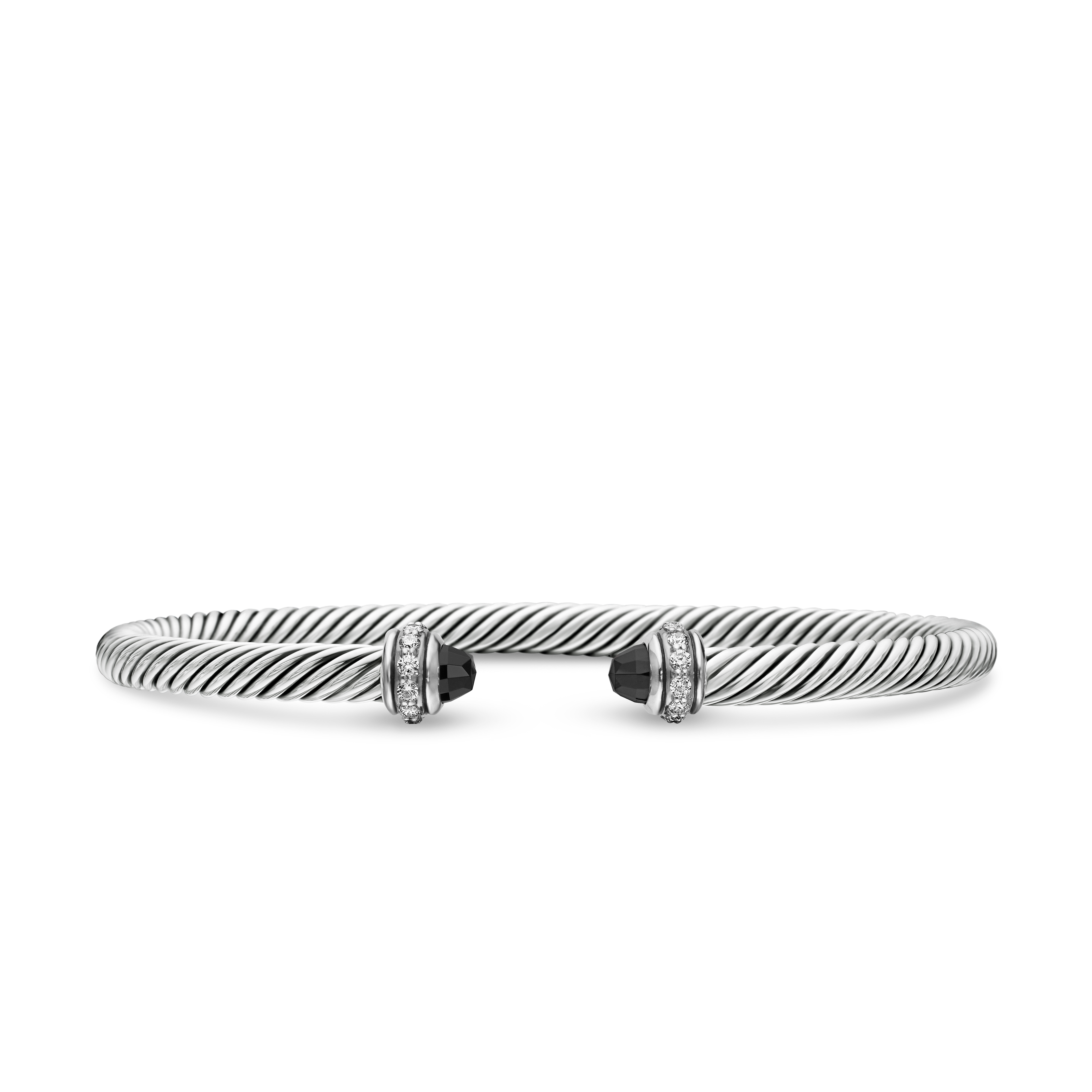 Classic Cable Bracelet in Sterling Silver with Black Onyx and Diamonds, 4mm Classic Cable Bracelet in Sterling Silver with Black Onyx and Diamonds, 4mm