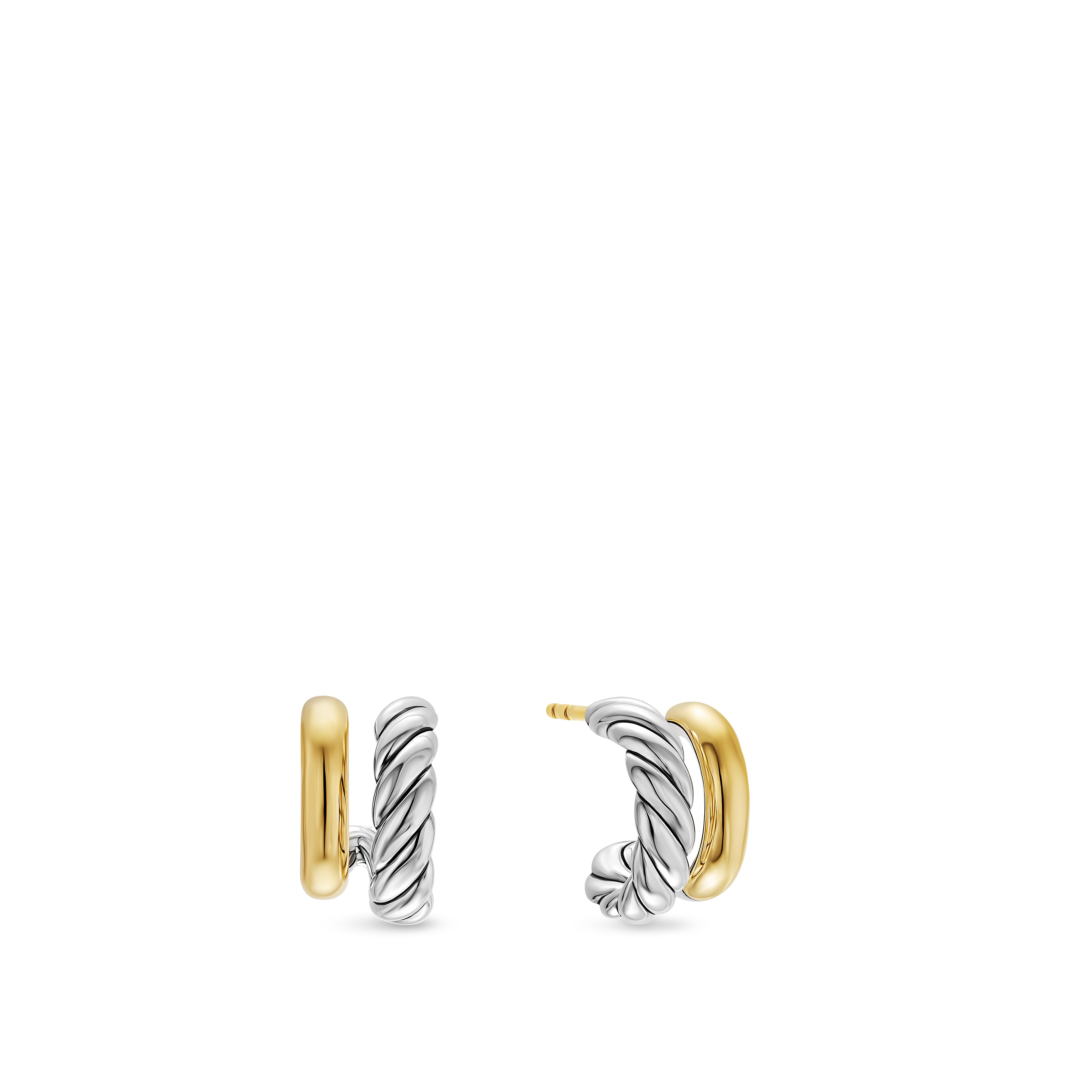 DY Mercer® Double Hoop Huggie Earrings in Sterling Silver with 18K Yellow Gold, 13.5mm DY Mercer® Double Hoop Huggie Earrings in Sterling Silver with 18K Yellow Gold, 13.5mm