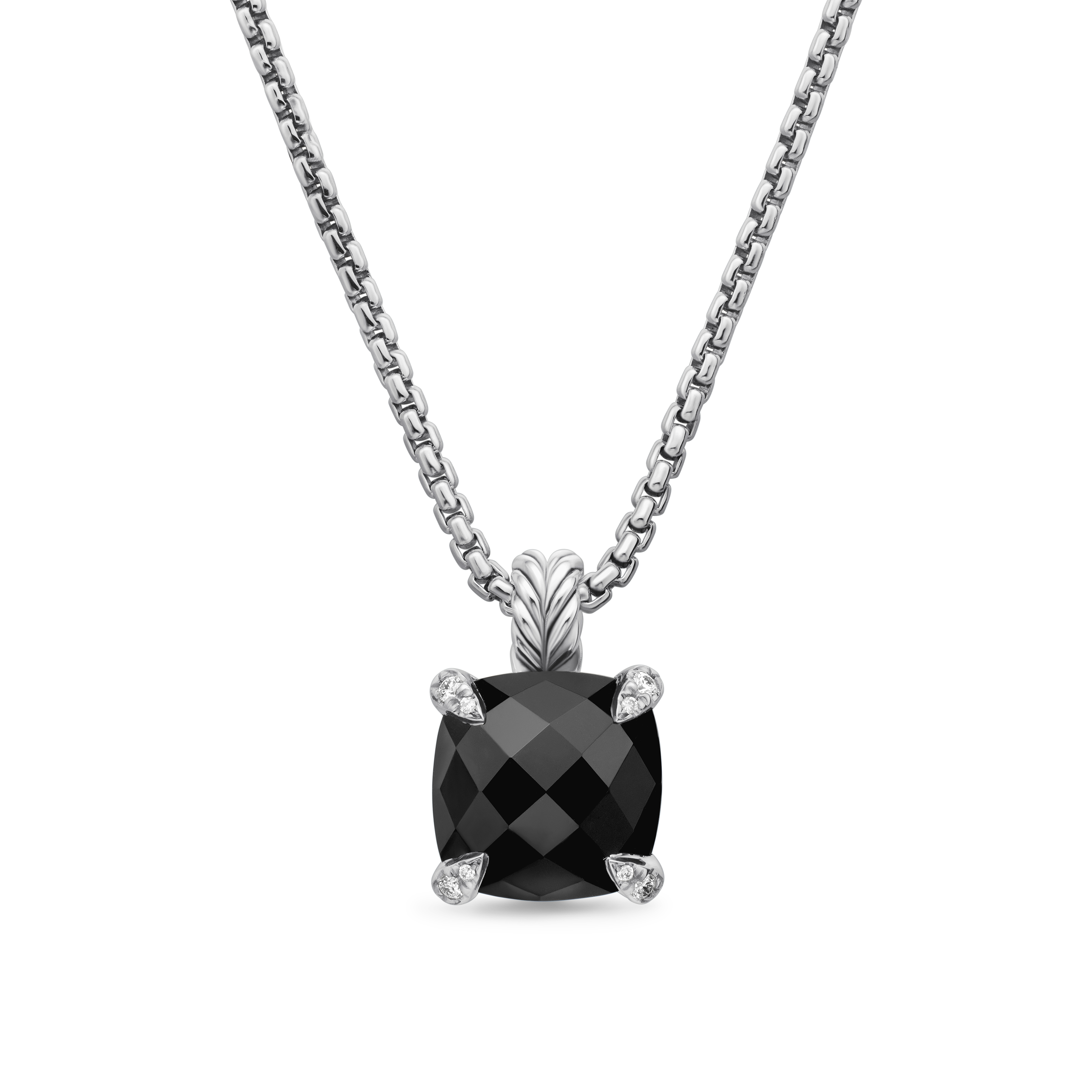 Chatelaine® Pendant Necklace in Sterling Silver with Black Onyx and Diamonds, 11mm Chatelaine® Pendant Necklace in Sterling Silver with Black Onyx and Diamonds, 11mm