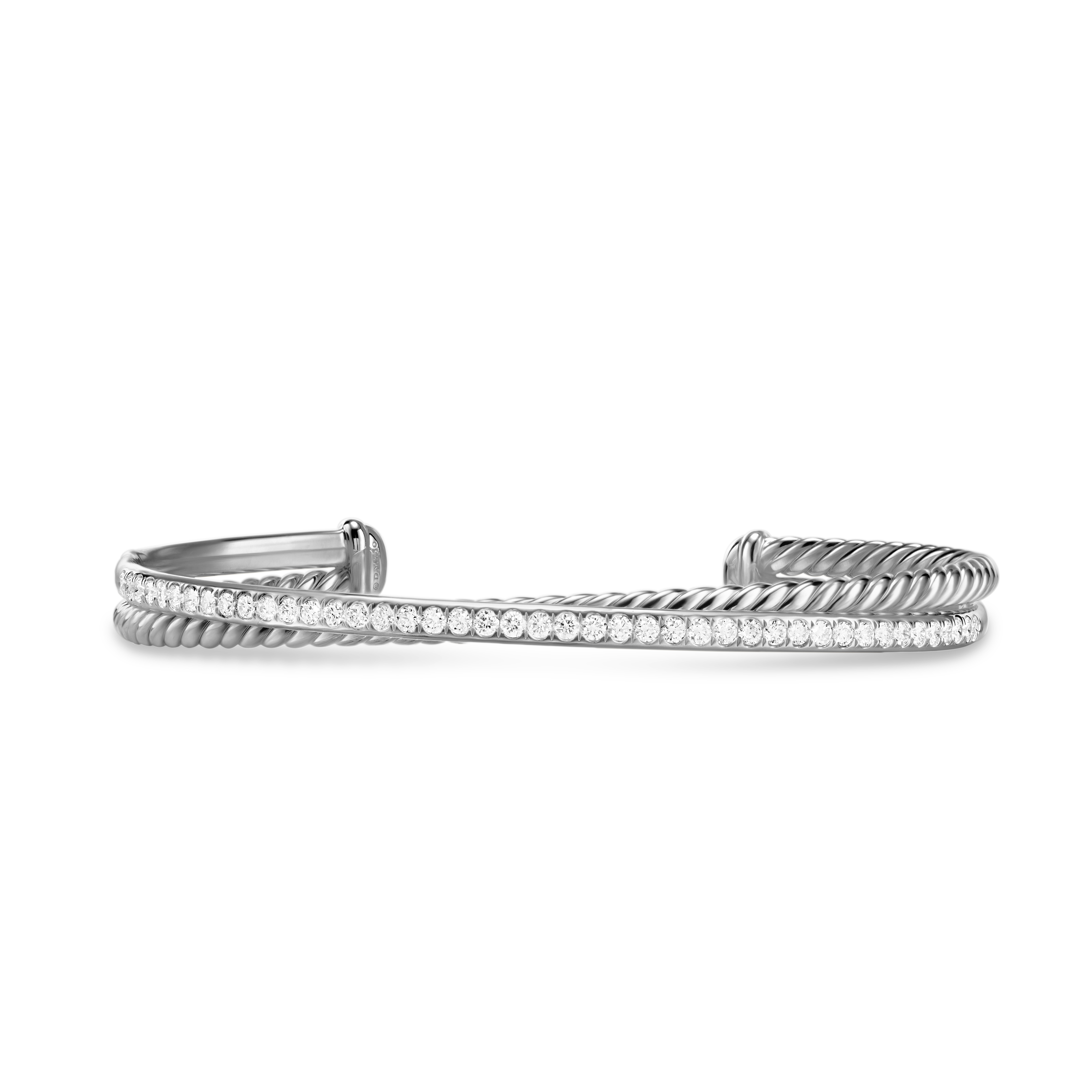 Crossover Two Row Bracelet in Sterling Silver with Diamonds, 6mm Crossover Two Row Bracelet in Sterling Silver with Diamonds, 6mm