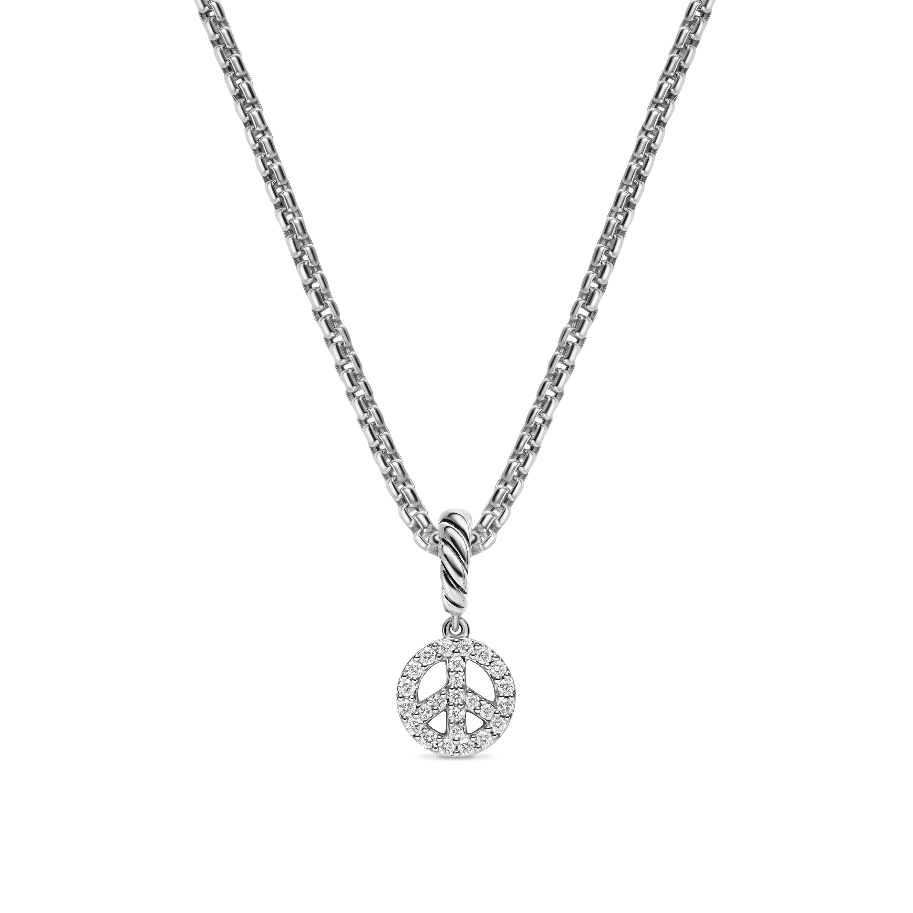 Micro Pavé Peace Sign Amulet in Sterling Silver with Diamonds, 7.6mm Micro Pavé Peace Sign Amulet in Sterling Silver with Diamonds, 7.6mm