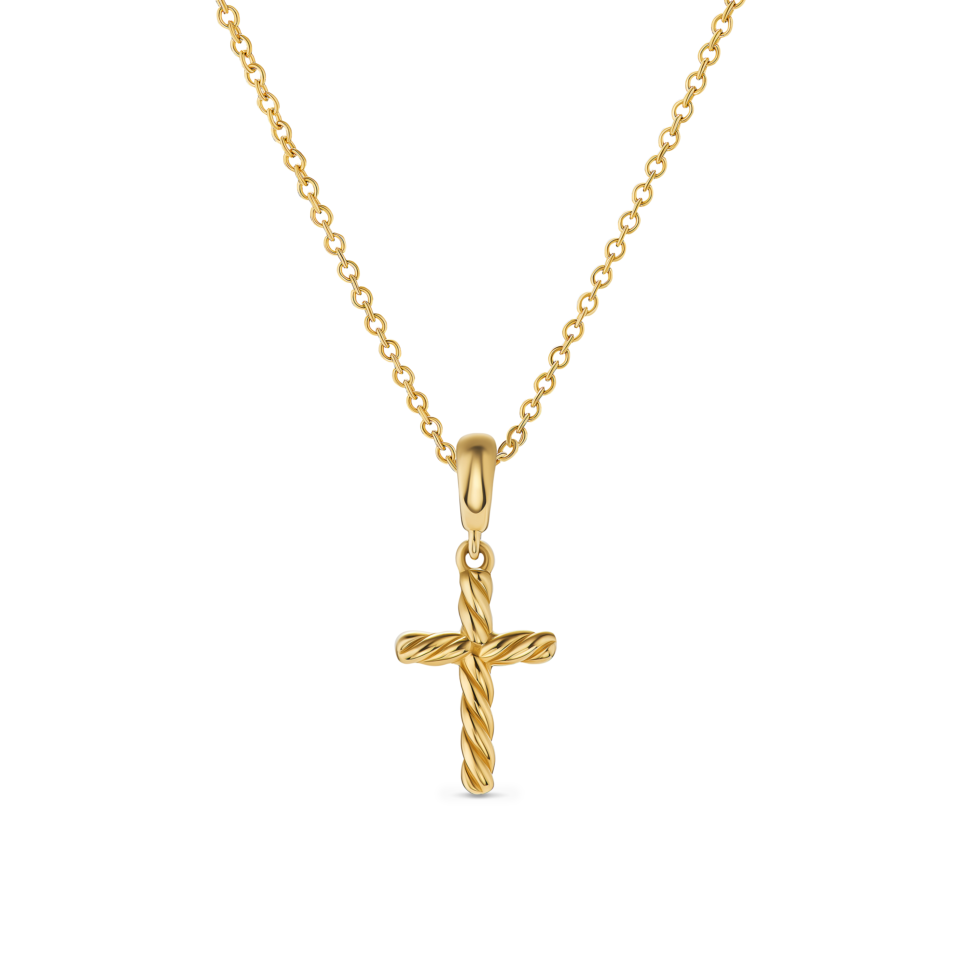Cable Cross Pendant Necklace in 18K Yellow Gold, 17.5mm Cable Cross Pendant Necklace in 18K Yellow Gold, 17.5mm