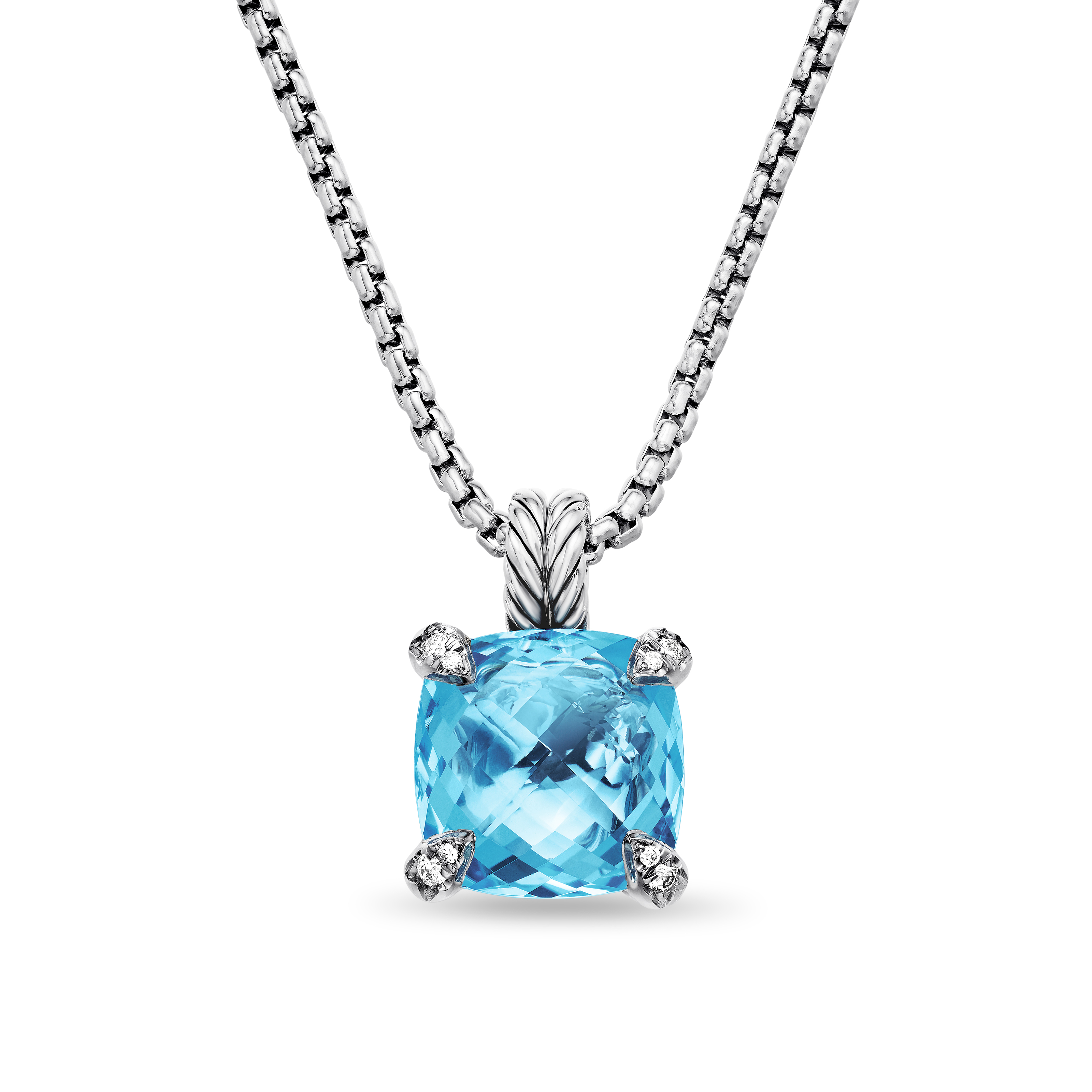 Chatelaine® Pendant Necklace in Sterling Silver with Blue Topaz and Diamonds, 11mm Chatelaine® Pendant Necklace in Sterling Silver with Blue Topaz and Diamonds, 11mm