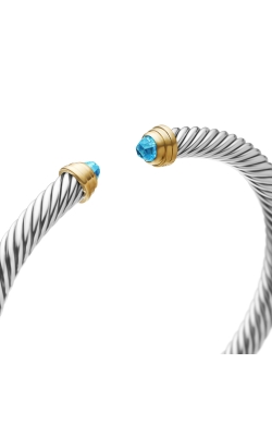 Classic Cable Bracelet in Sterling Silver with 14K Yellow Gold and Blue Topaz, 5mm thumbnail 4