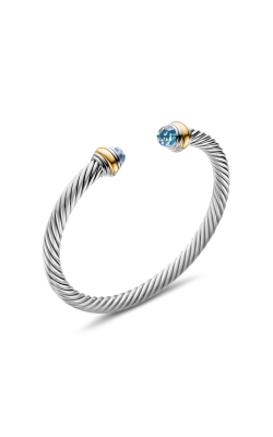 Classic Cable Bracelet in Sterling Silver with 14K Yellow Gold and Blue Topaz, 5mm thumbnail 2