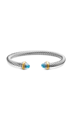 Classic Cable Bracelet in Sterling Silver with 14K Yellow Gold and Blue Topaz, 5mm thumbnail 3
