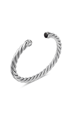 Cable Cuff Bracelet in Sterling Silver with Black Onyx, 6mm thumbnail 2
