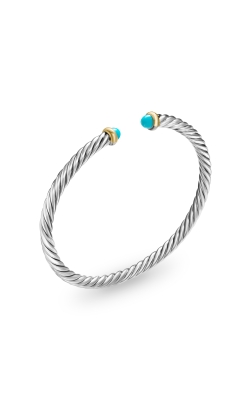 Cable Flex Bracelet in Sterling Silver with 14K Yellow Gold and Turquoise, 4mm thumbnail 2