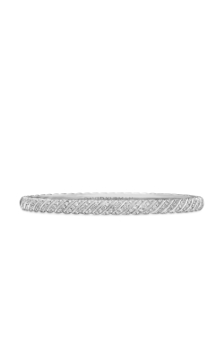 Sculpted Cable Bangle Bracelet in 18K White Gold with Diamonds, 4.6mm thumbnail 1