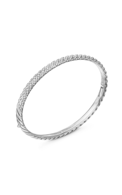 Sculpted Cable Bangle Bracelet in 18K White Gold with Diamonds, 4.6mm thumbnail 2