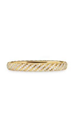Sculpted Cable Bangle Bracelet in 18K Yellow Gold with Diamonds, 8mm thumbnail 1
