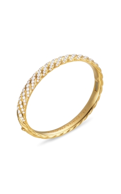 Sculpted Cable Bangle Bracelet in 18K Yellow Gold with Diamonds, 8mm thumbnail 2