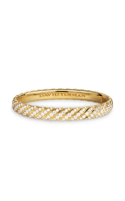 Sculpted Cable Bangle Bracelet in 18K Yellow Gold with Diamonds, 8mm thumbnail 3