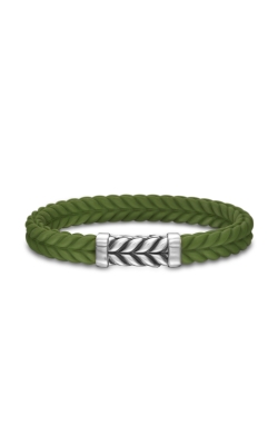 Chevron Bracelet in Green Rubber with Sterling Silver, 9mm thumbnail 1