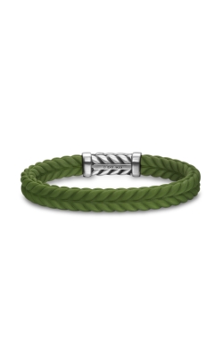 Chevron Bracelet in Green Rubber with Sterling Silver, 9mm thumbnail 3