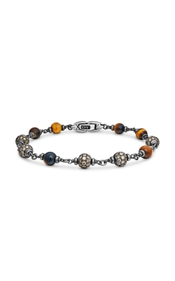 Spiritual Beads Bracelet in Sterling Silver with Tigers Eye and Cognac Diamonds, 6mm thumbnail 1