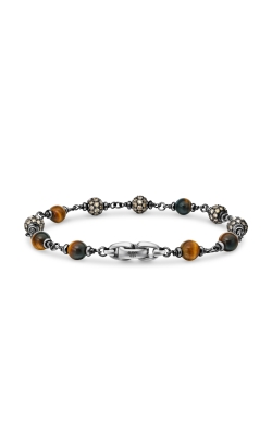 Spiritual Beads Bracelet in Sterling Silver with Tigers Eye and Cognac Diamonds, 6mm thumbnail 4