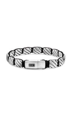 Sculpted Cable Woven Tile Bracelet with Sterling Silver and Black Nylon, 8.5mm thumbnail 4