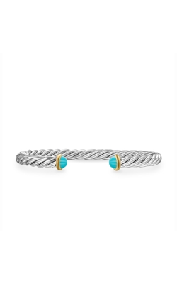 Cable Cuff Bracelet in Sterling Silver with 14K Yellow Gold and Turquoise, 6mm thumbnail 1