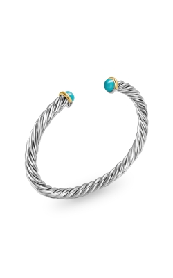 Cable Cuff Bracelet in Sterling Silver with 14K Yellow Gold and Turquoise, 6mm thumbnail 2