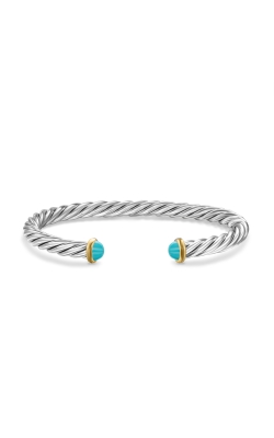 Cable Cuff Bracelet in Sterling Silver with 14K Yellow Gold and Turquoise, 6mm thumbnail 3